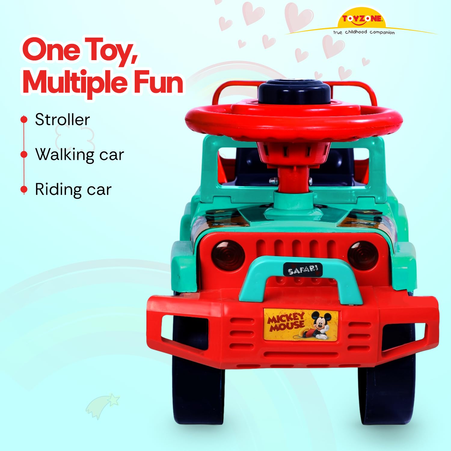 Toyzone Ride On | Baby Car | Kids Car | Toy Car| Push Car| Swing Car| Ride on Car with Music & Horn (Mickey Mouse Safari) 1