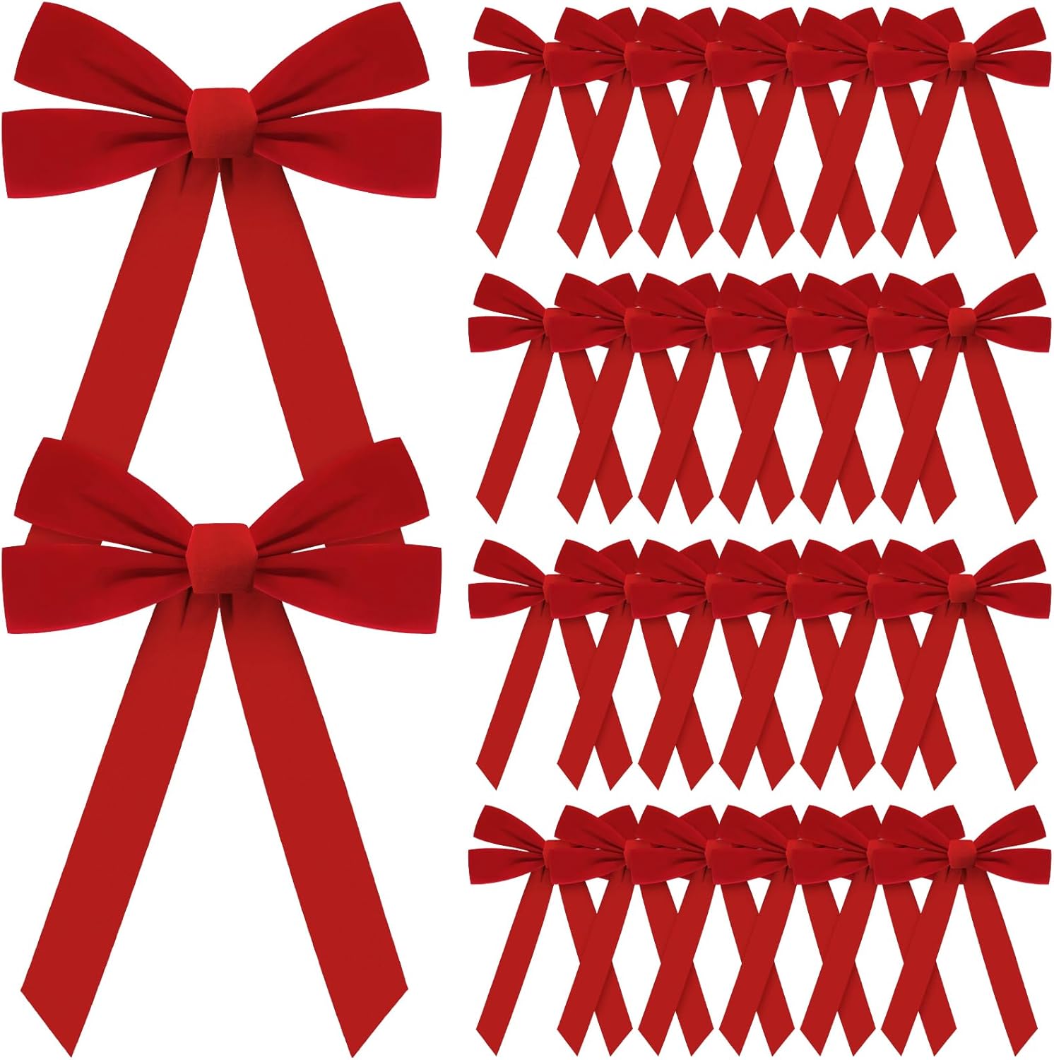 24 Pcs Large Red Velvet Christmas Bow Wreath Bow Tree Topper Ornament Bow for Garland, Indoor Outdoor Holiday Decorations (9 x 13 Inches)