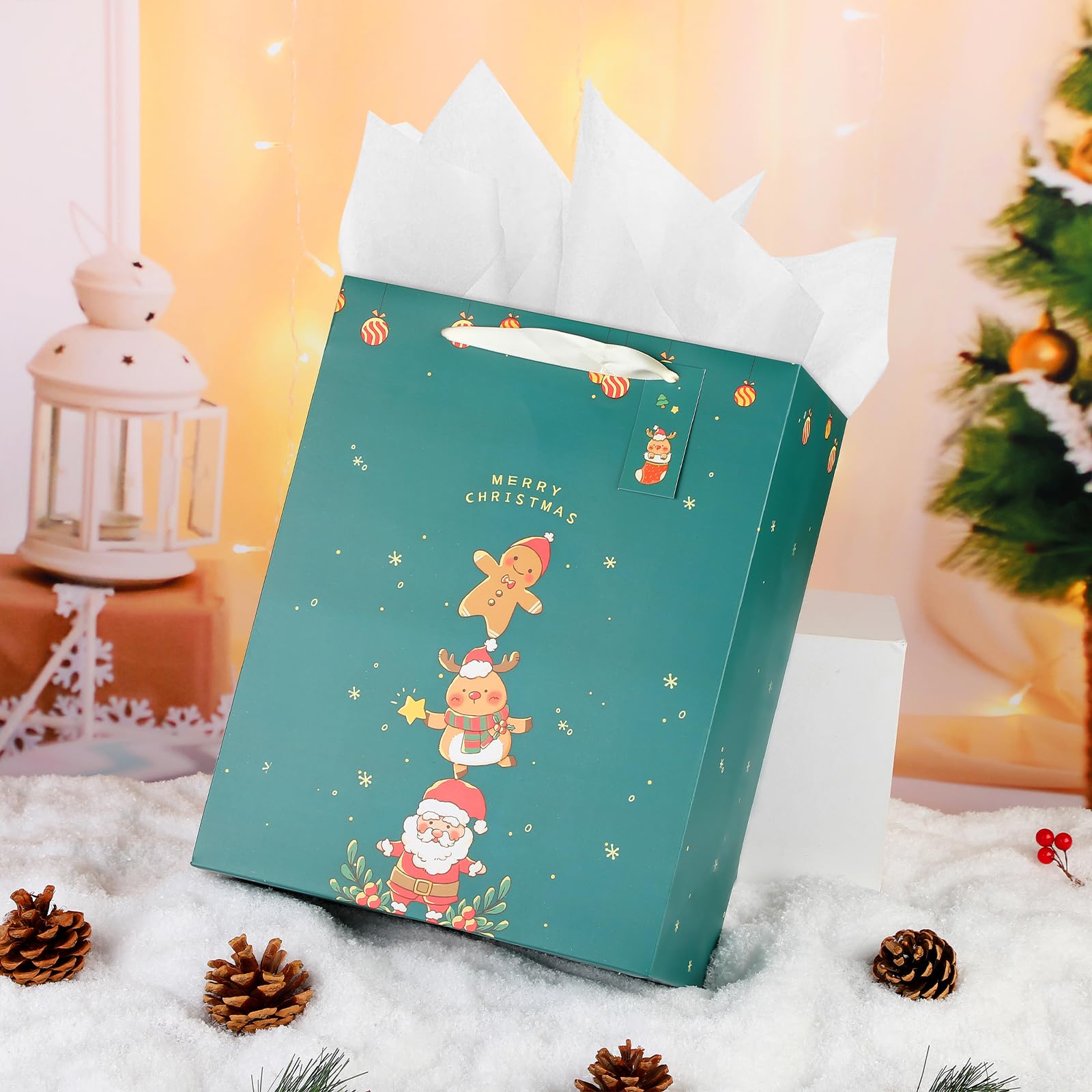 Sawnfay Bolsa de regalo de Navidad – Bolsa grande de regalo de Navidad de 13 pulgadas, 10 x 5 x 13 pulgadas con papel de seda