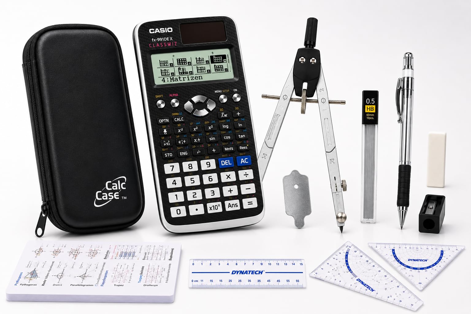 DynaTech Casio FX-991DE X mit Geometrie Zirkelset für Schule & Studium