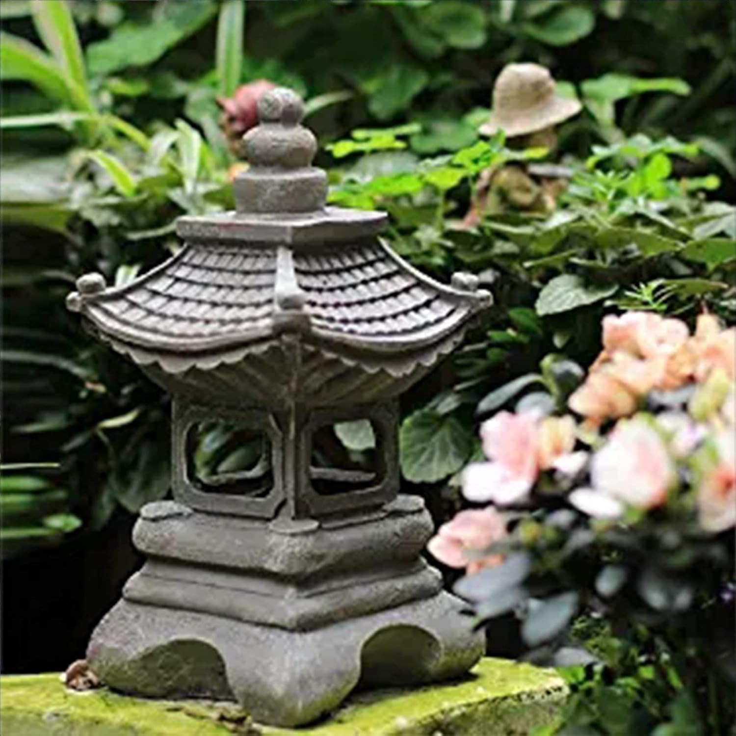 Garden Statue Yard Art,Solar Garden Statue for Outdoor Garden Lantern Pagoda Light Figurine Palace Lamp Light Landscape Decoration Gift