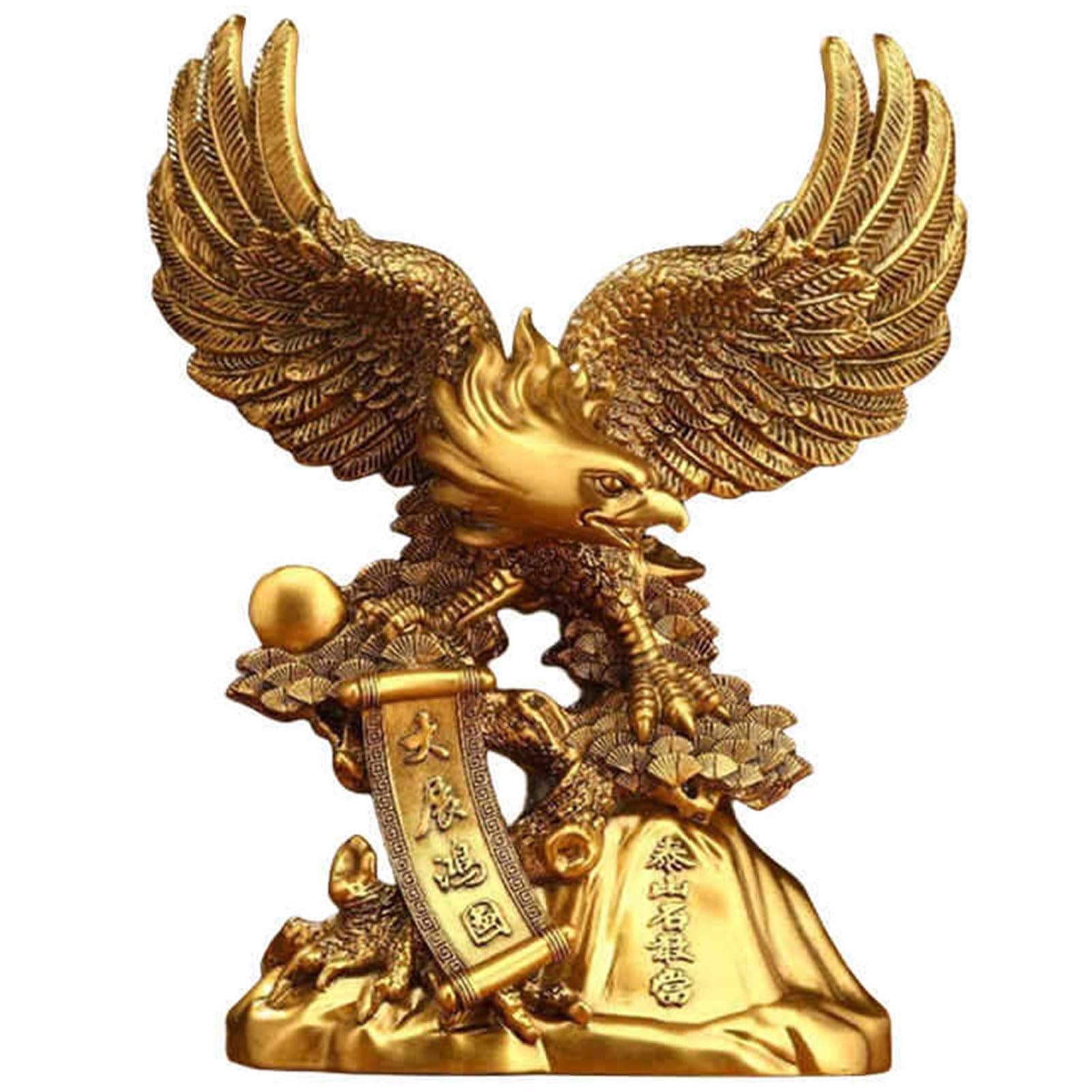 Zooeewly Feng Shui Eagle Statue for Luck & Success, Resin Eagle Figurine, Home Office Desk Decor Collectible Ornament,Gold,Large