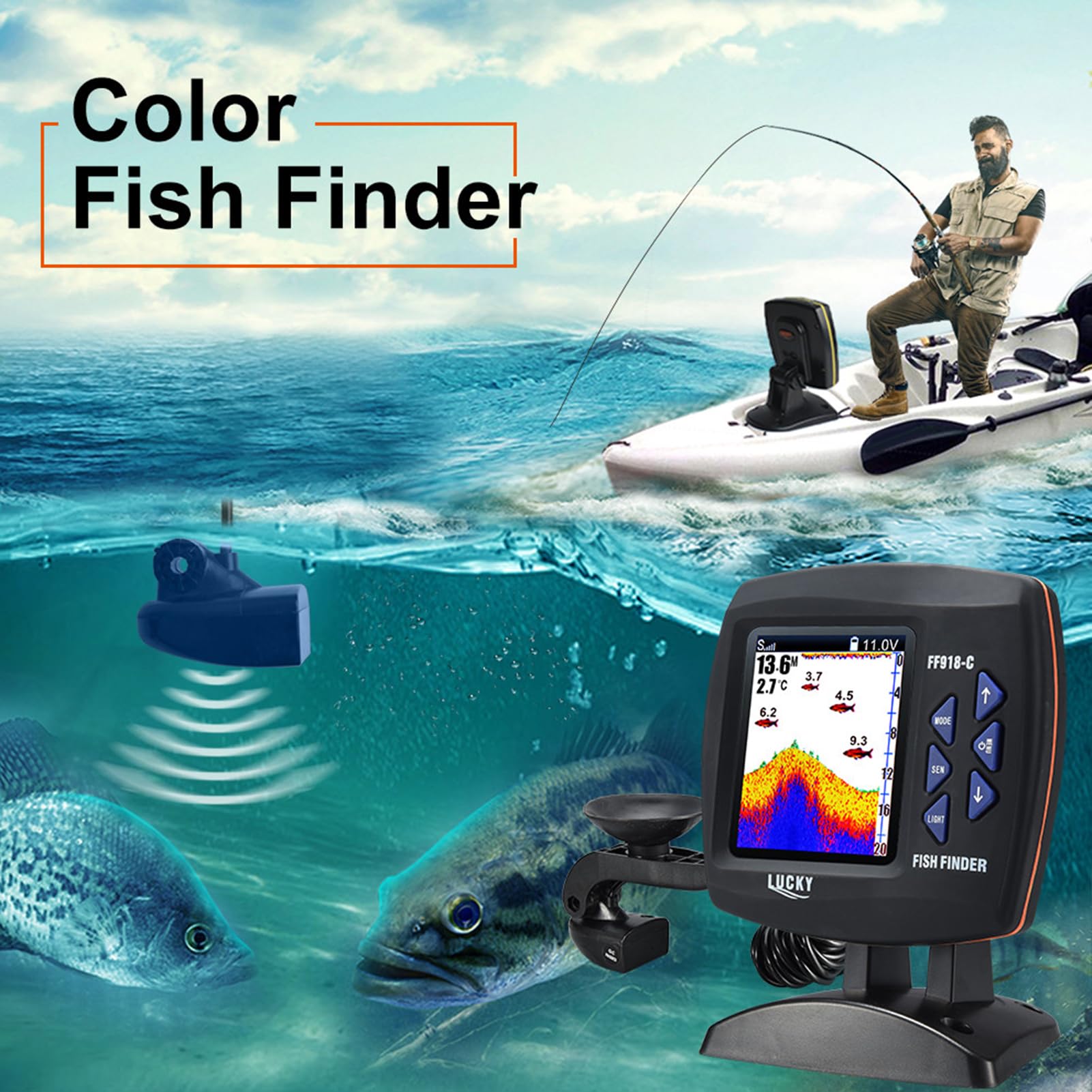 Professionelles Tragbares Echolot Drahtloser Sonar + Kabelgebundener Hochpräzisions-Tiefenmesser – Für Boots- & Kajakangeln