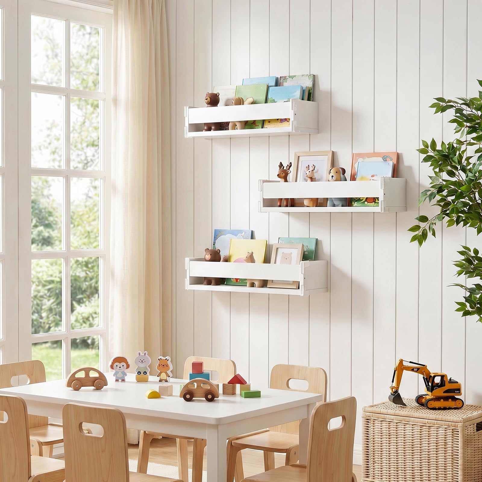Wandregal für das Kinderzimmer, Bücherregal für Kinder und Wand, 3er-Set, Hängendes Bücherregal aus Holz,Schweberegale für Zeitschriften, Kinderzimmer, Wohnzimmer, Schlafzimmer oder Küche