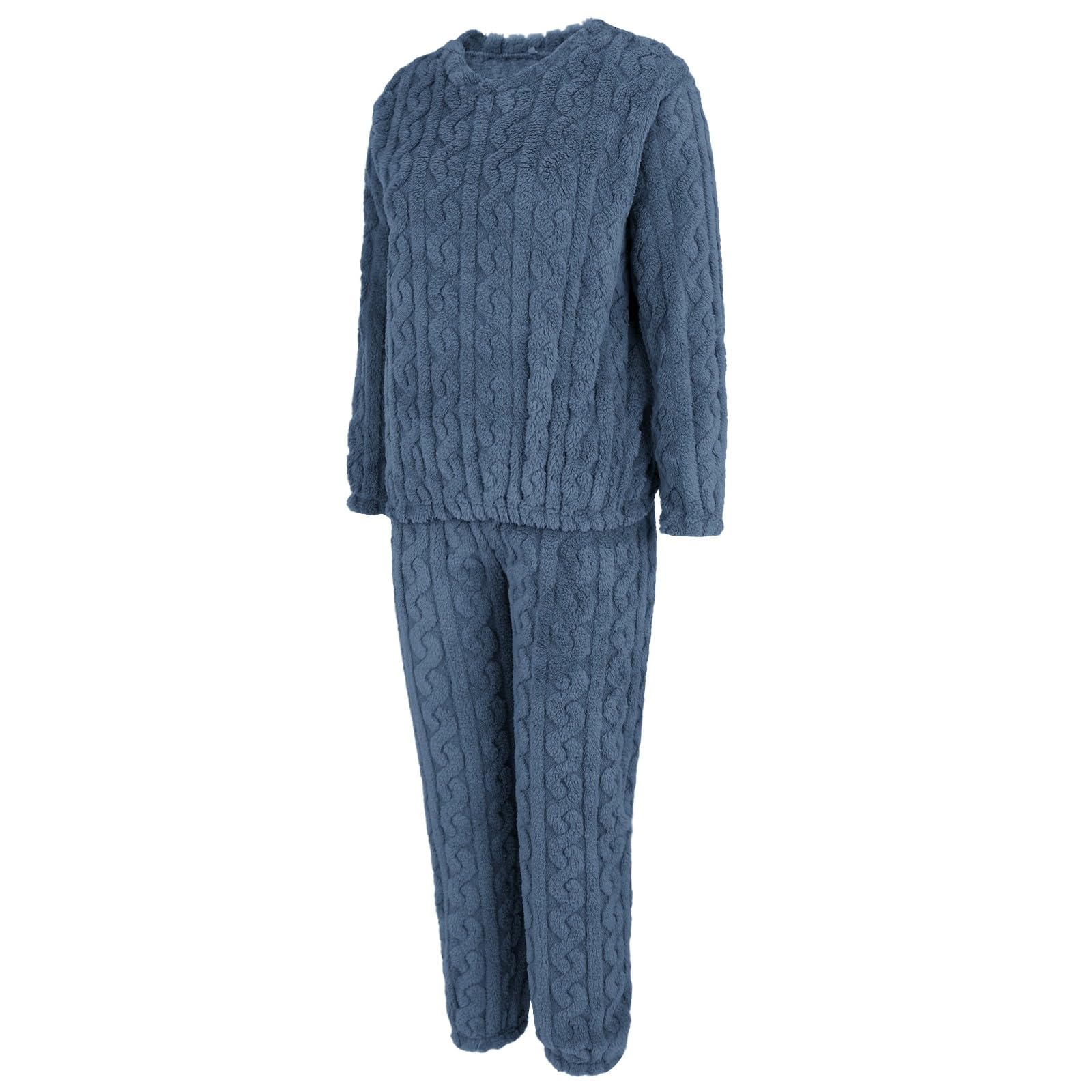 Conjunto de pijama de forro polar para mujer, pijama cálido y esponjoso con bolsillos para invierno, conjunto de pijama de manga larga para mujer, tela cálida de franela, parte superior cómoda para