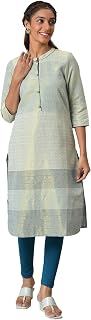 Aurelia Women's Geometric Print Zari Straight Cotton Kurta