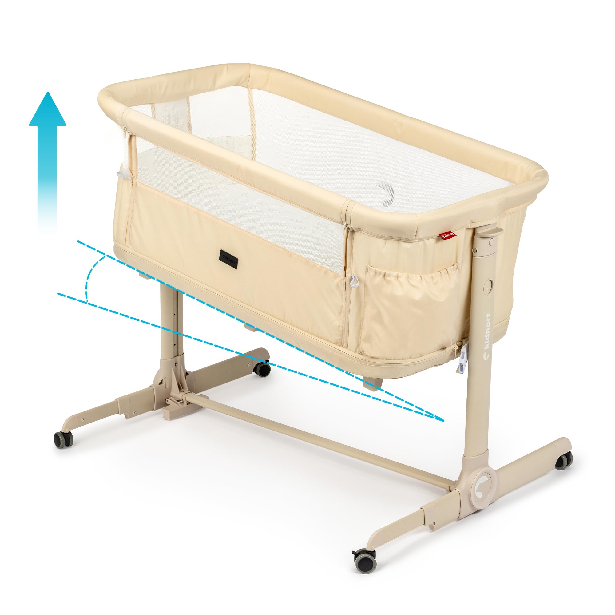 Snäckskal 3 in 1 Babybett Beistellbett Reisebett mit Matratze und Rollen 6 Fach höhenverstellbar mit Wiegefunktion Moskitonetz Laufstall bis 15 kg klappbar Tragetasche Beige