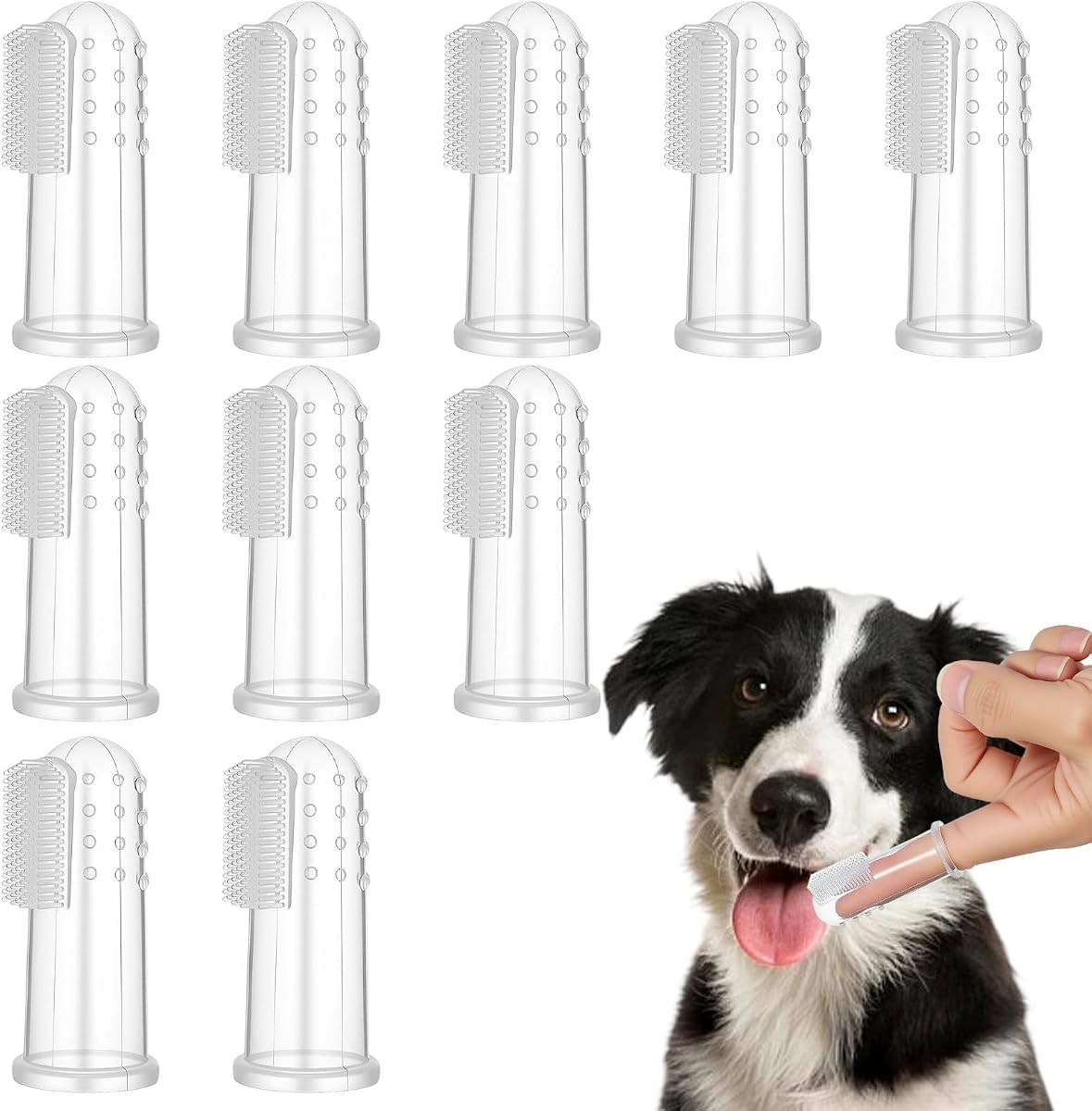 10 Pieces Dog Finger Tooth Brushing Kit, Finger Toothbrush for Cat Dogs Puppy Kitten Fingers Toothbrushs with Silicone Bristles Cat Teeth Cleaning Brush Pet Dental Care & Teeth Cleaning for All Pets
