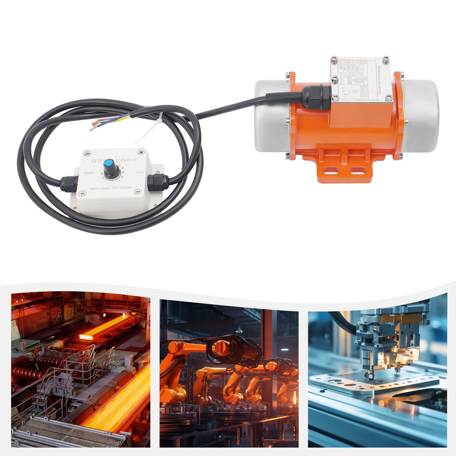 1 Phase Vibrationsmotor 220V Rüttelmotor IP65 Vibration Motor mit Geschwindigkeitsregler 1000-3000 U/min für Bergbau, Metallurgie, Kohle, Bau und Siebanlagen (60, Watt)