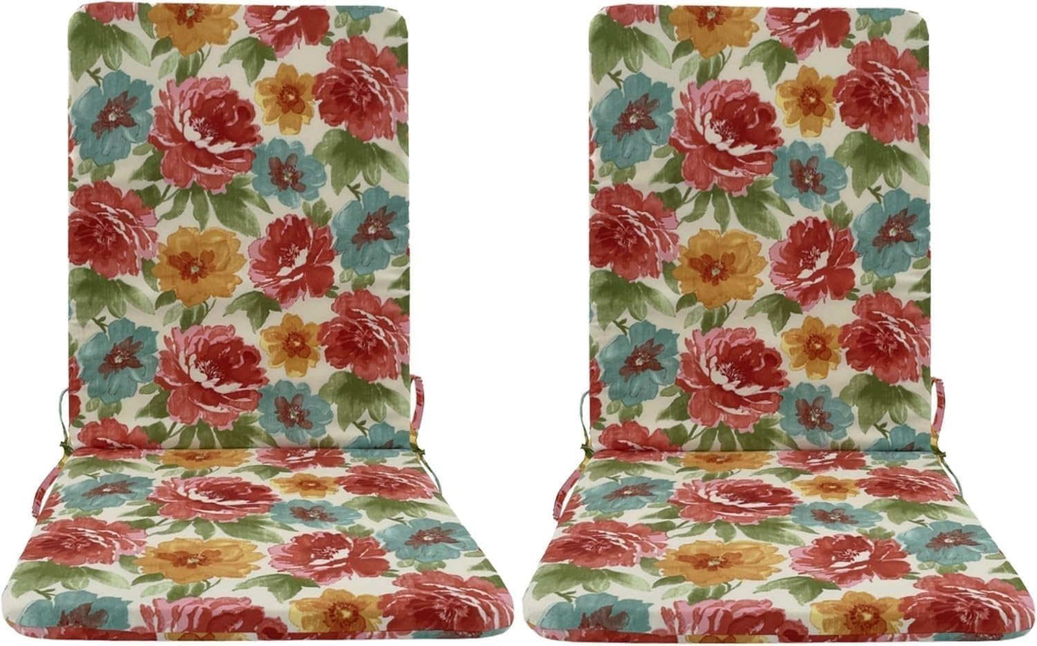 ZGantrix High Back Adirondack Chair Cushions 2 Pack, 45x108cm Waterproof Outdoor Seat Pads with Ties (3/5cm Thick) for Patio Lounger, Rocking & Recliner - Christmas & New Year (Floral A,3cm)