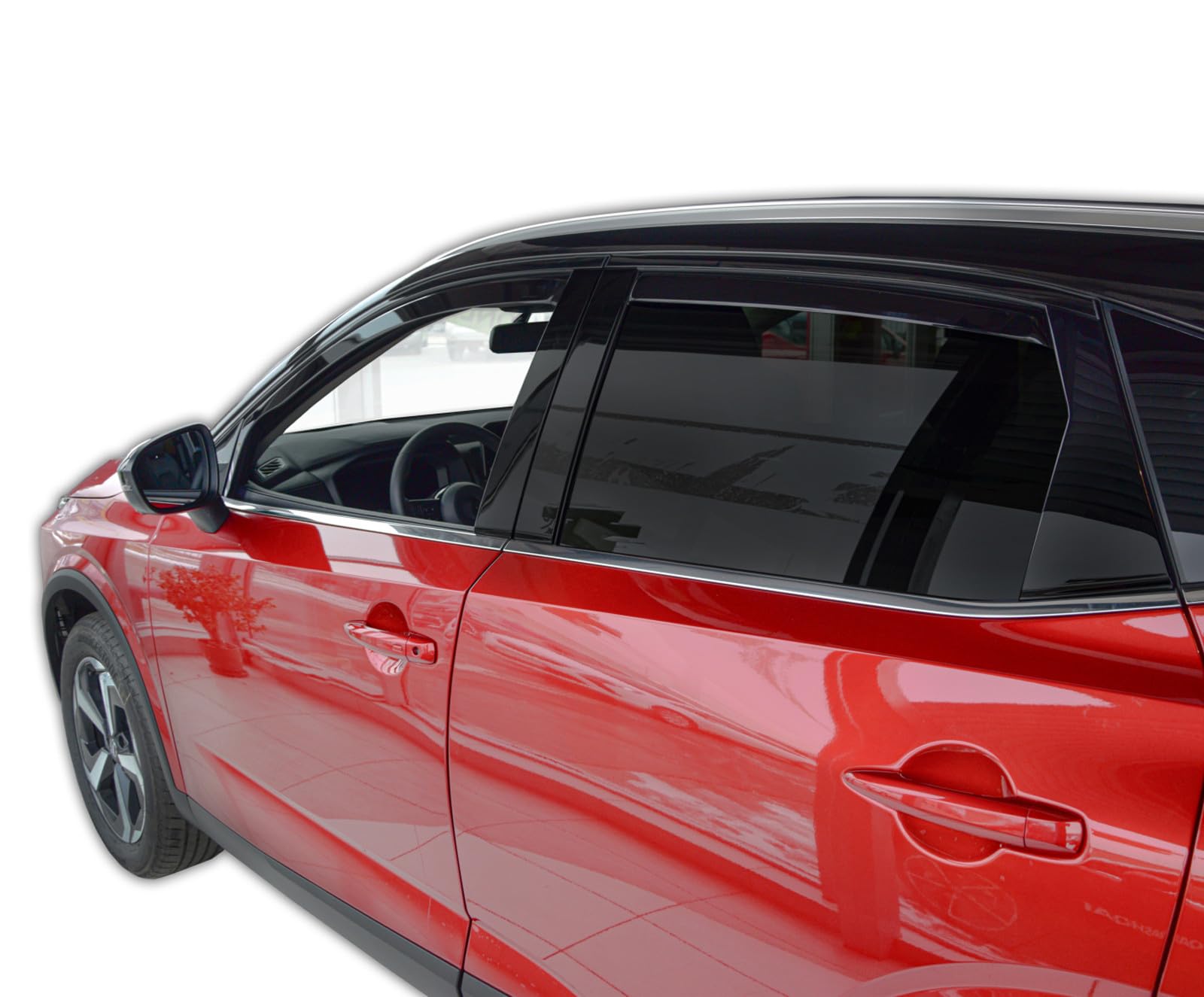 J&J AUTOMOTIVE GD Déflecteurs d'air et de Vent pour Nissan Qashqai 3 J12 Depuis 2021 4pcs, Teintés, Avant et Arrière, Aérodynamique