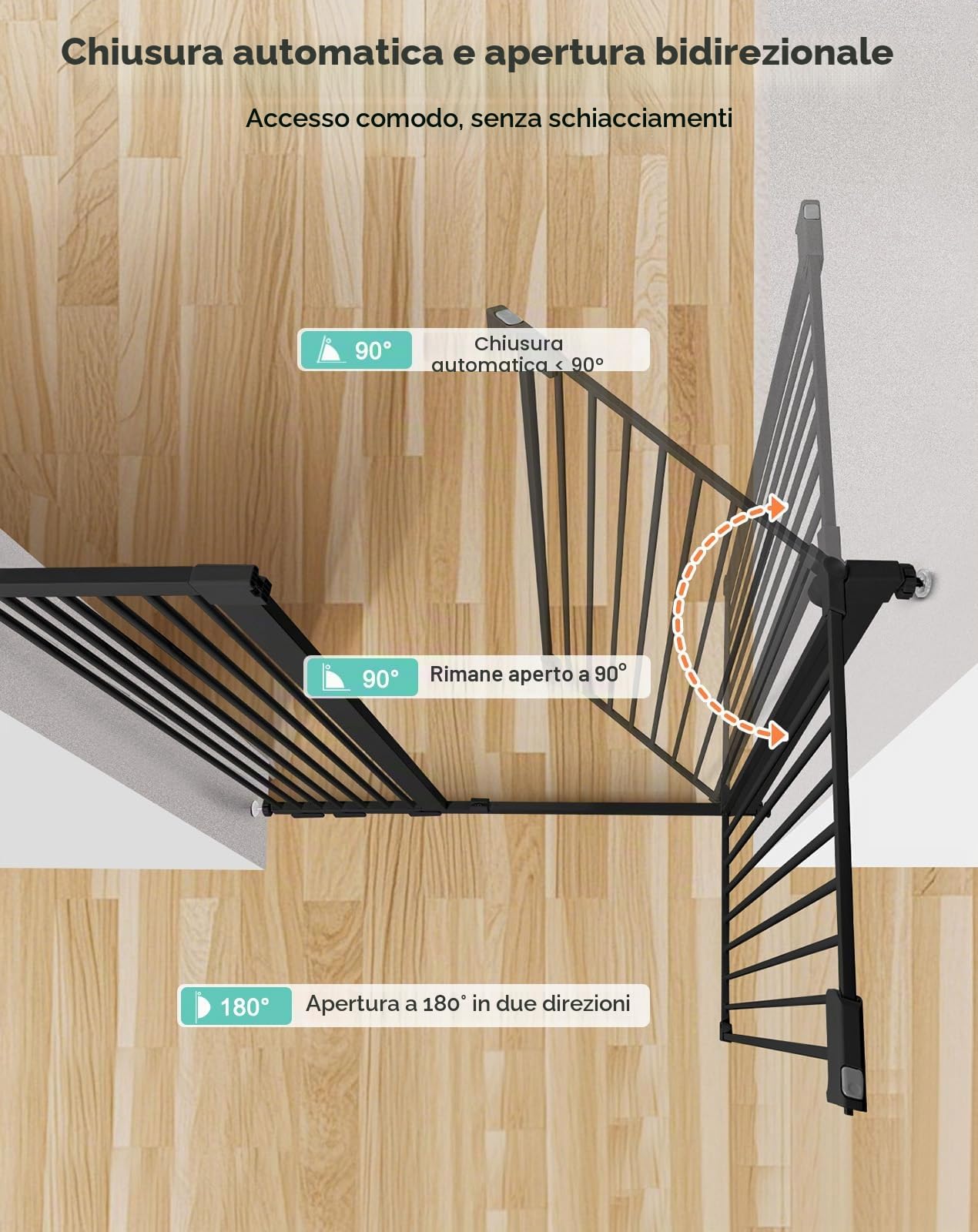 COMOMY Cancelletto extra alto da 106,7 cm per scale, adatto per aperture da 74,9 cm a 110 cm di larghezza, chiusura automatica robusta, cancello di sicurezza per cani, montaggio a pressione, facile