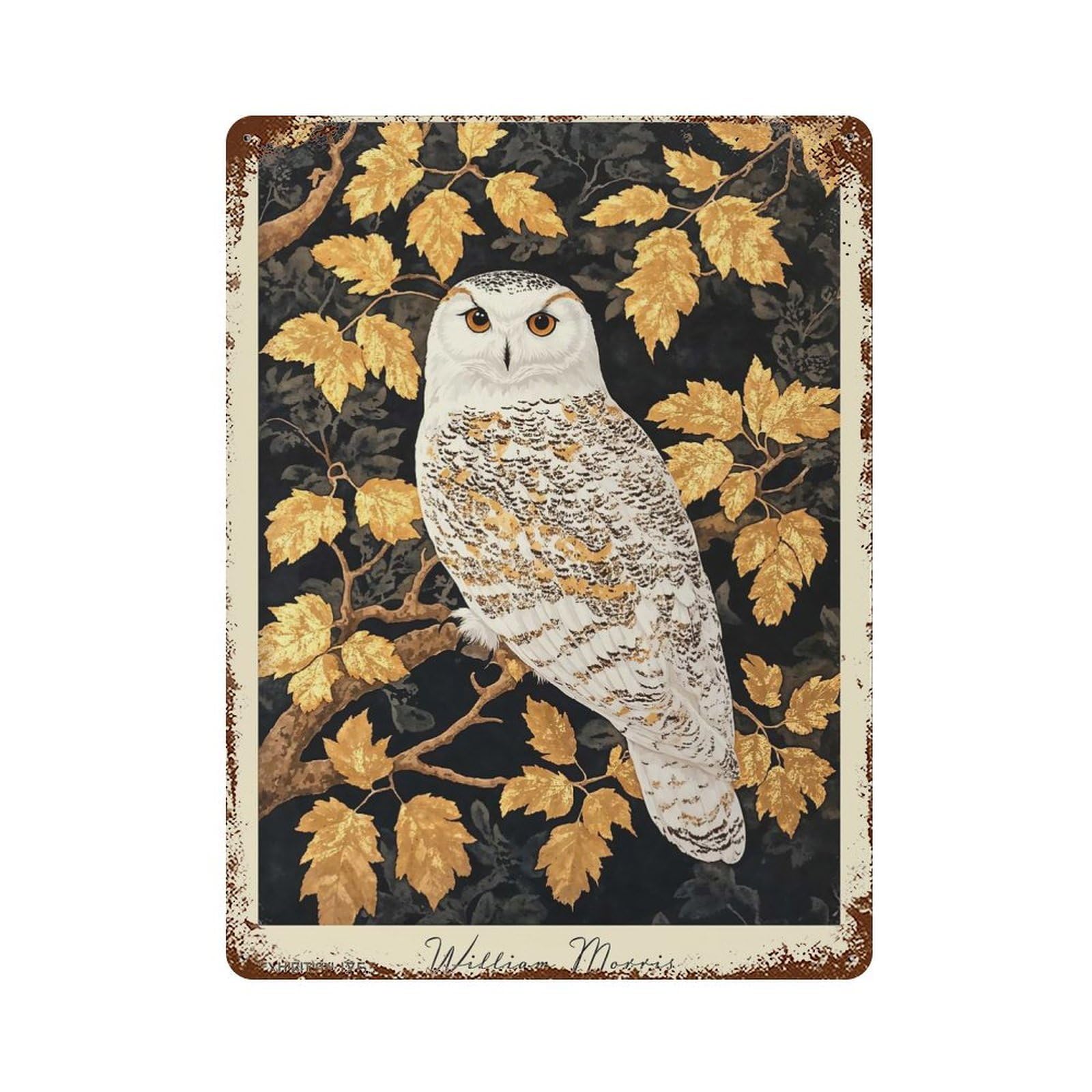 Rust Effect William Morris Owl Forest Rusty Metal Tin Sign 15.7"x11.8", Farmhouse Wall Decor for Cafe, Home Bar And Lounge Decor