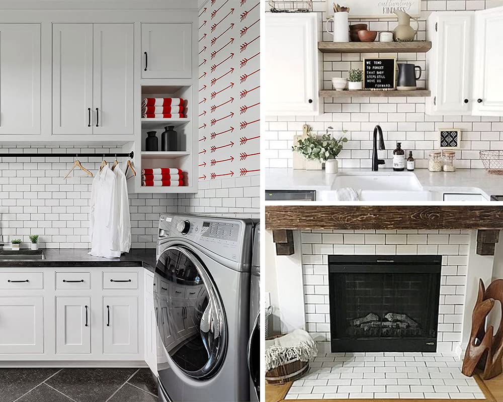 DICOFUN 10-Sheet Polished White Thick PVC Peel and Stick Backsplash, Ceramic Look Subway Tile White Kitchen Backsplash Peel and Stick Wall Tiles