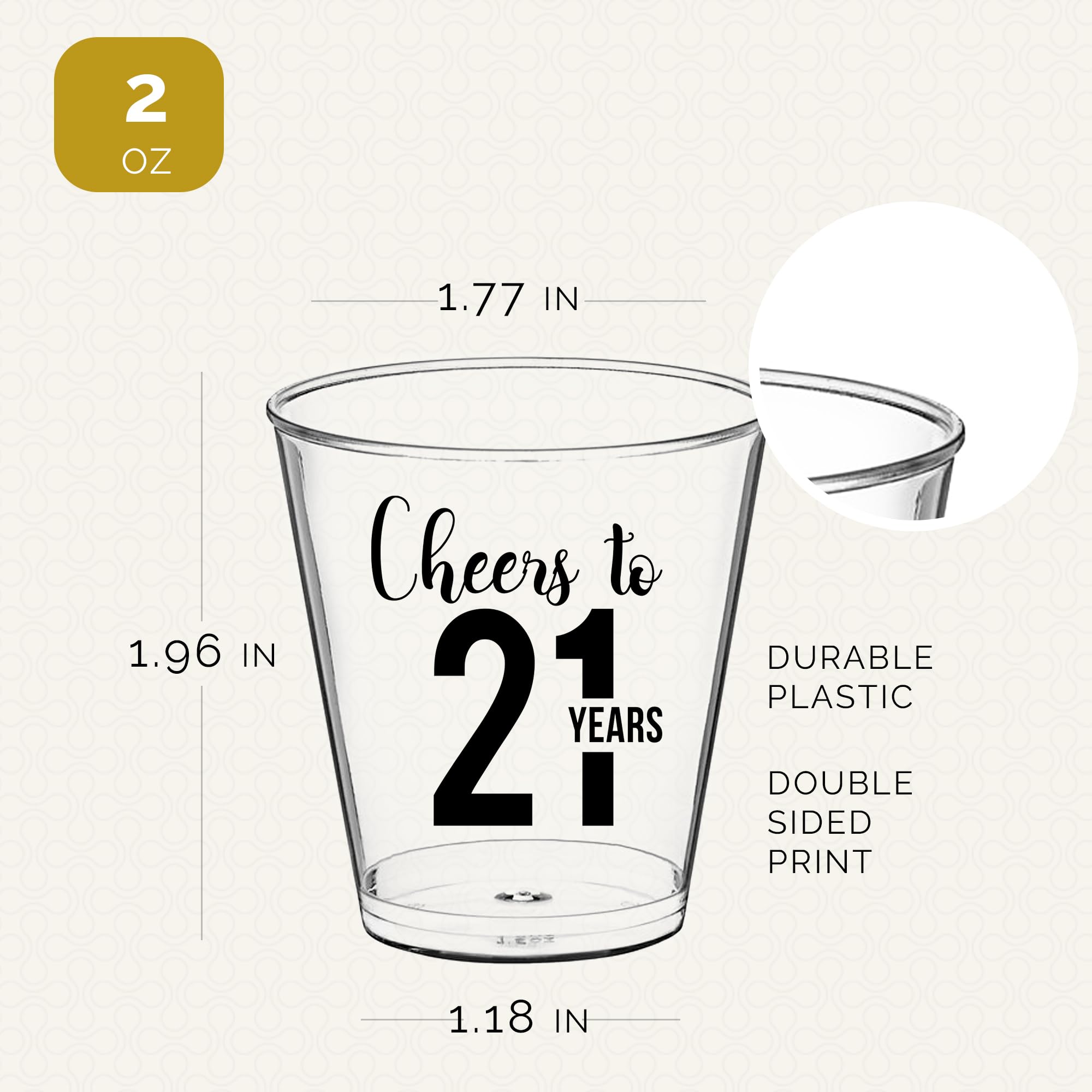 100 vasos de chupito Cheers To 21 Years – Vasos de chupito desechables de 21 onzas, decoraciones de cumpleaños 21 para ella y él, vasos de plástico de 21 cumpleaños, perfectos para recuerdos de fiesta