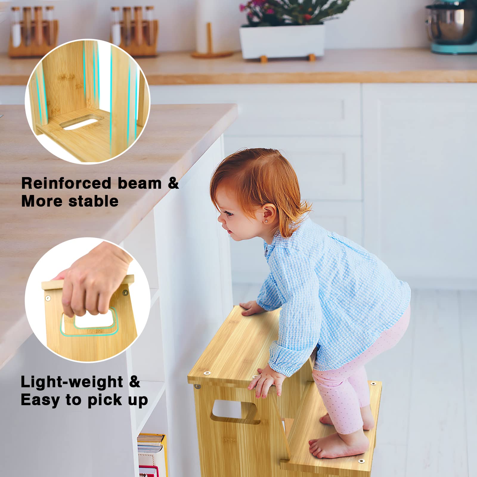BAMGROW Kids Step Stools for Toddlers Bathroom Bamboo Wood Toddler