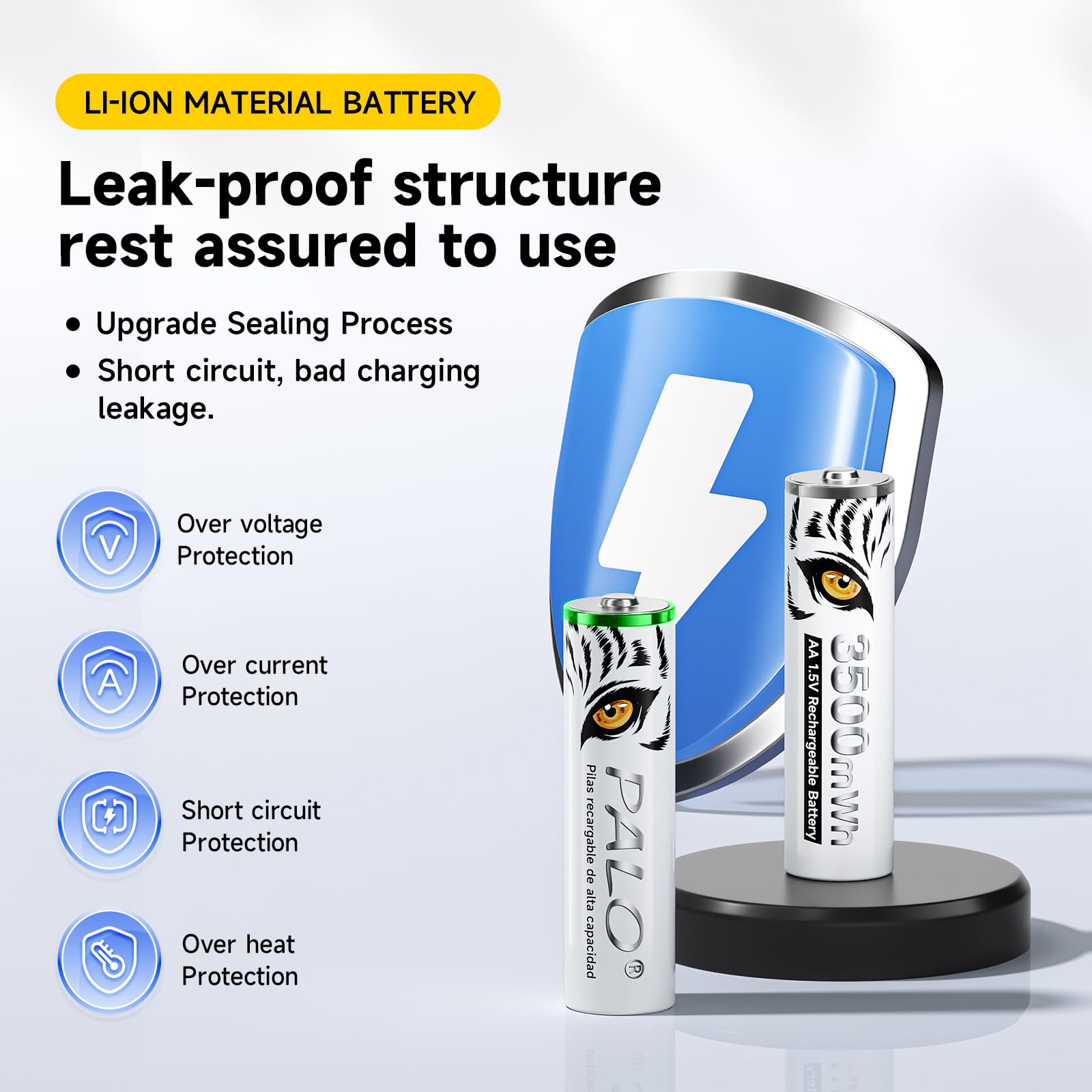 Pilas AA de Litio Recargables 1,5 V 3500 mWh, Pilas AA de Carga rápida con Estampado de Tigre, Baja autodescarga con luz de Carga, más de 1500 Ciclos, 12 baterías con Caja de batería