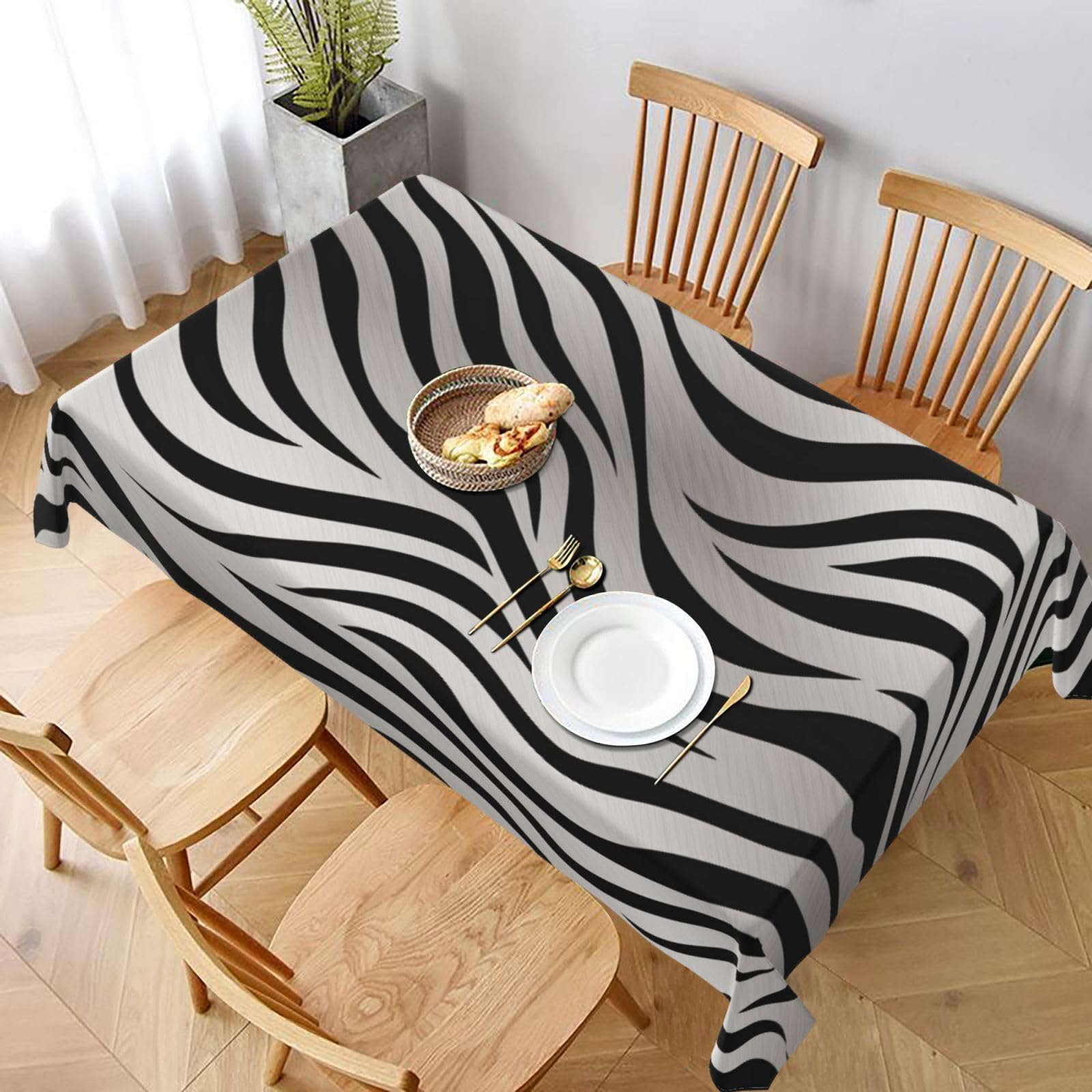 WPKJU Zebra Print Printed Tablecloth 60x90 in Water Resistant Table Cover Washable Rectangle Table Cloth for Dining Tables