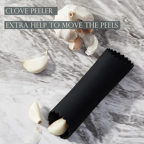 Miniatura 5 de Kitessensu Juego de prensa de ajo de alta eficacia, con pelador de ajo y cepillo de silicona, picadora de ajo resistente, fácil de apretar y