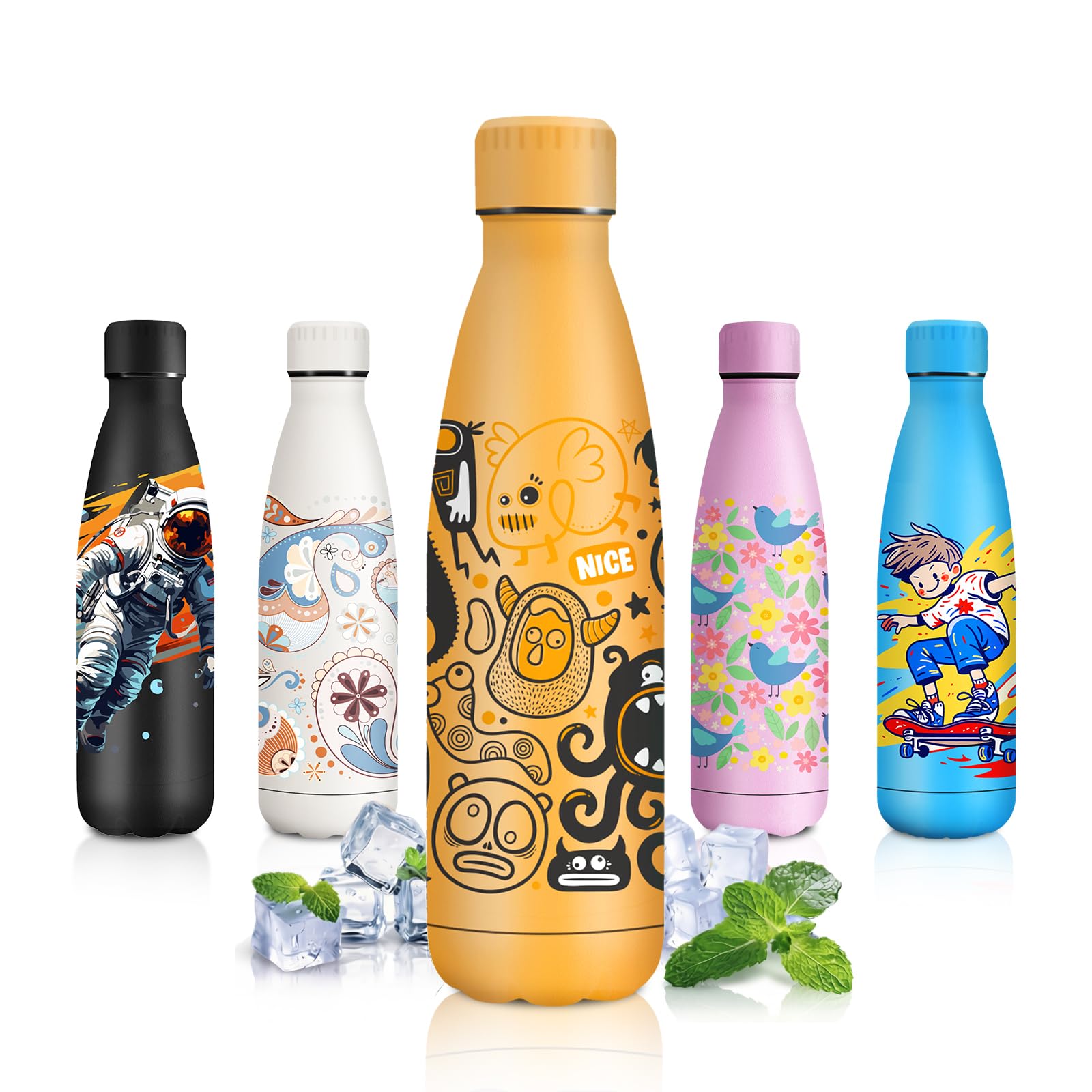 JAPORIA Borraccia Termica 500ml, Personalizzate, Borraccia in Acciaio Inox, senza BPA, Borracce per Scuola, Sport, Campeggio, Yoga, Palestra, Ciclismo - 2