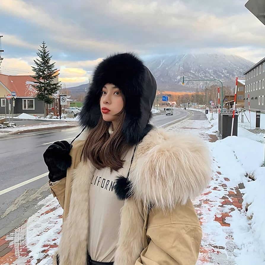 Xinchiawomen Ladies Faux Fur Winter Ushanka Russian Hat Ear Warmer Trapper Bomber Hat Fluffy Fashionable Church Hat Soft Warm Dome Beanie Skull Cap Thermal Earflap Hat Windproof Winter Hat Bowler Hat