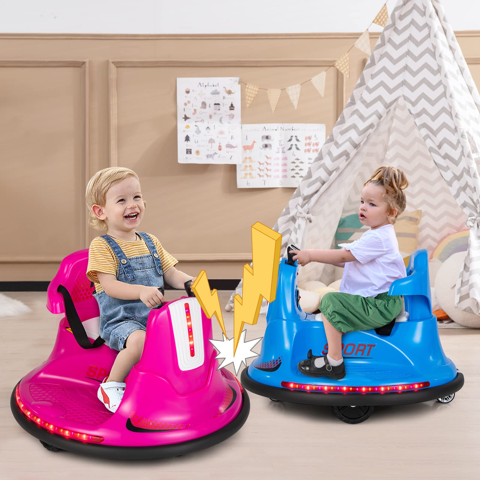 RELAX4LIFE Autoscontro Elettrico per Bambini da 6V con Telecomando, Musica, 3-6KM/H, Cintura Regolabile, Luci LED, 360 Gradi, Funzione di Avvio Lento, Portata 25KG,3-7 Anni (BLU)