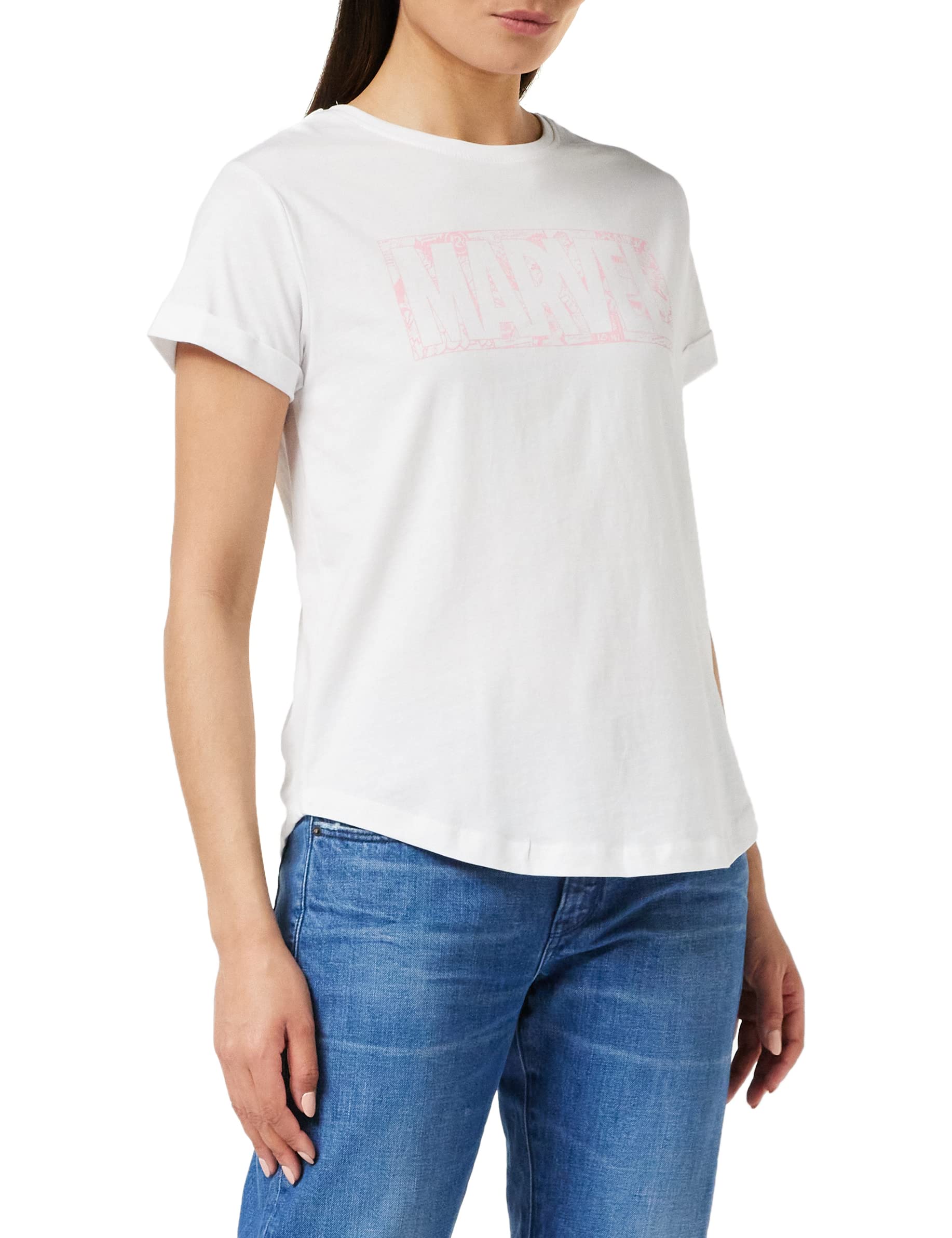 Marvel Women's Comic Logo T Shirt, White (White White), 8 UK