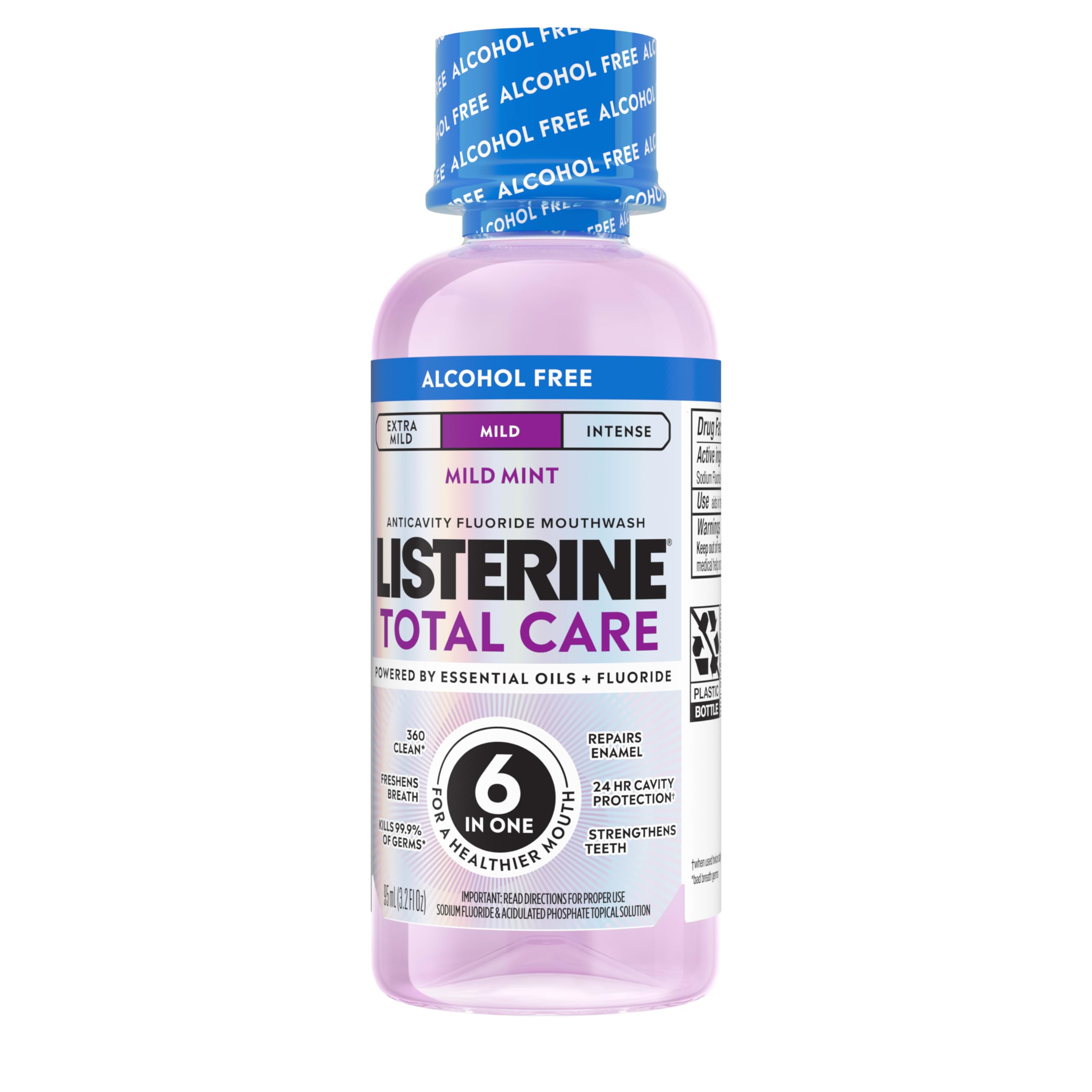 Listerine Total Care Alcohol-Free Anticavity Mouthwash, 6 Benefit Fluoride Mouthwash for Bad Breath and Enamel Strength, Fresh Mint Flavor, Travel Size, 3.2 fl. oz (Pack of 12)12
