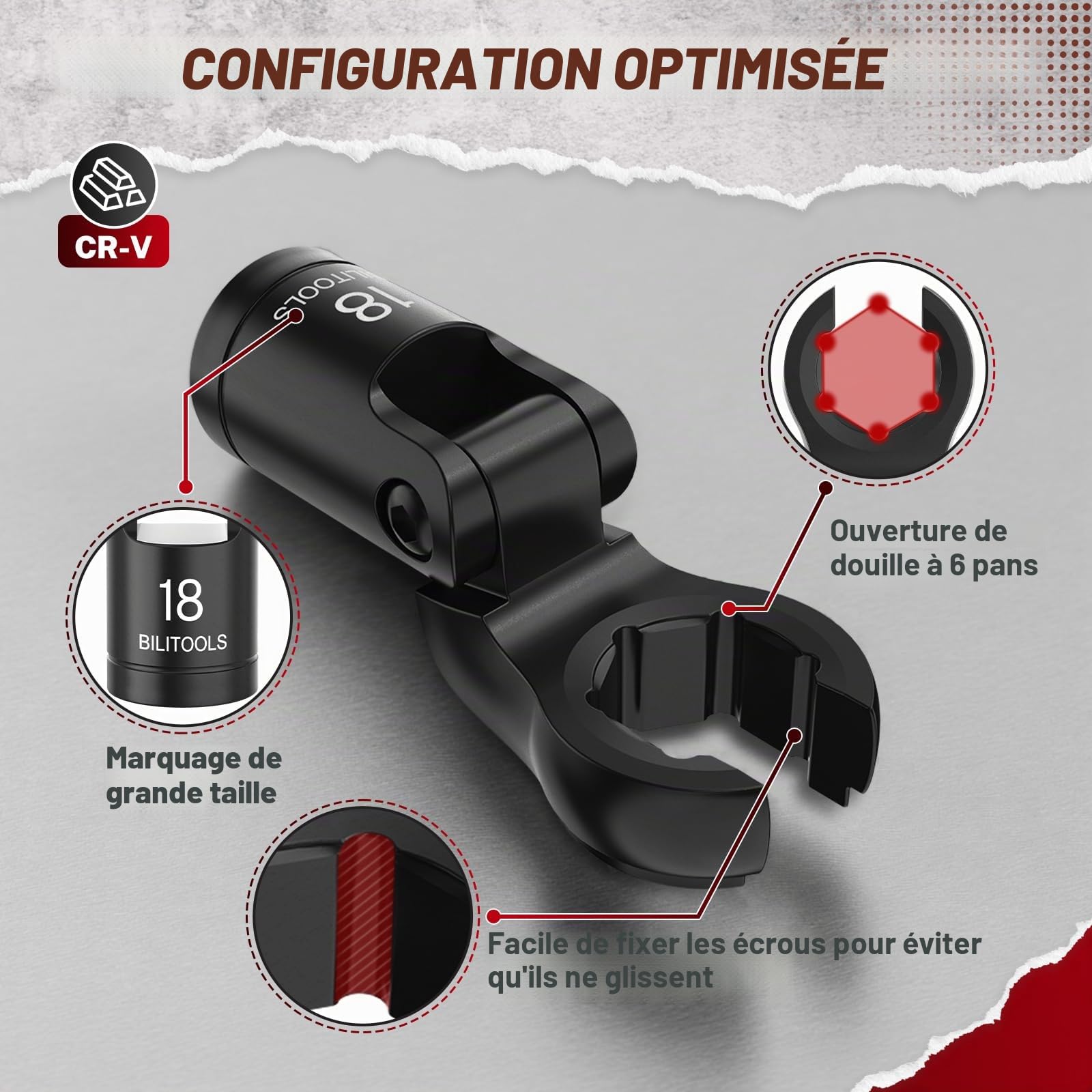 BILITOOLS Clés à tuyauter articulées Crowfoot 12-19 mm, 6 pièces