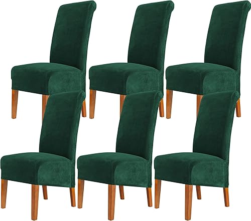 Miniatura 1 de Fundas elásticas para sillas de comedor, fundas de terciopelo suave para sillas de comedor, fundas protectoras de asiento extraíbles (6, verde