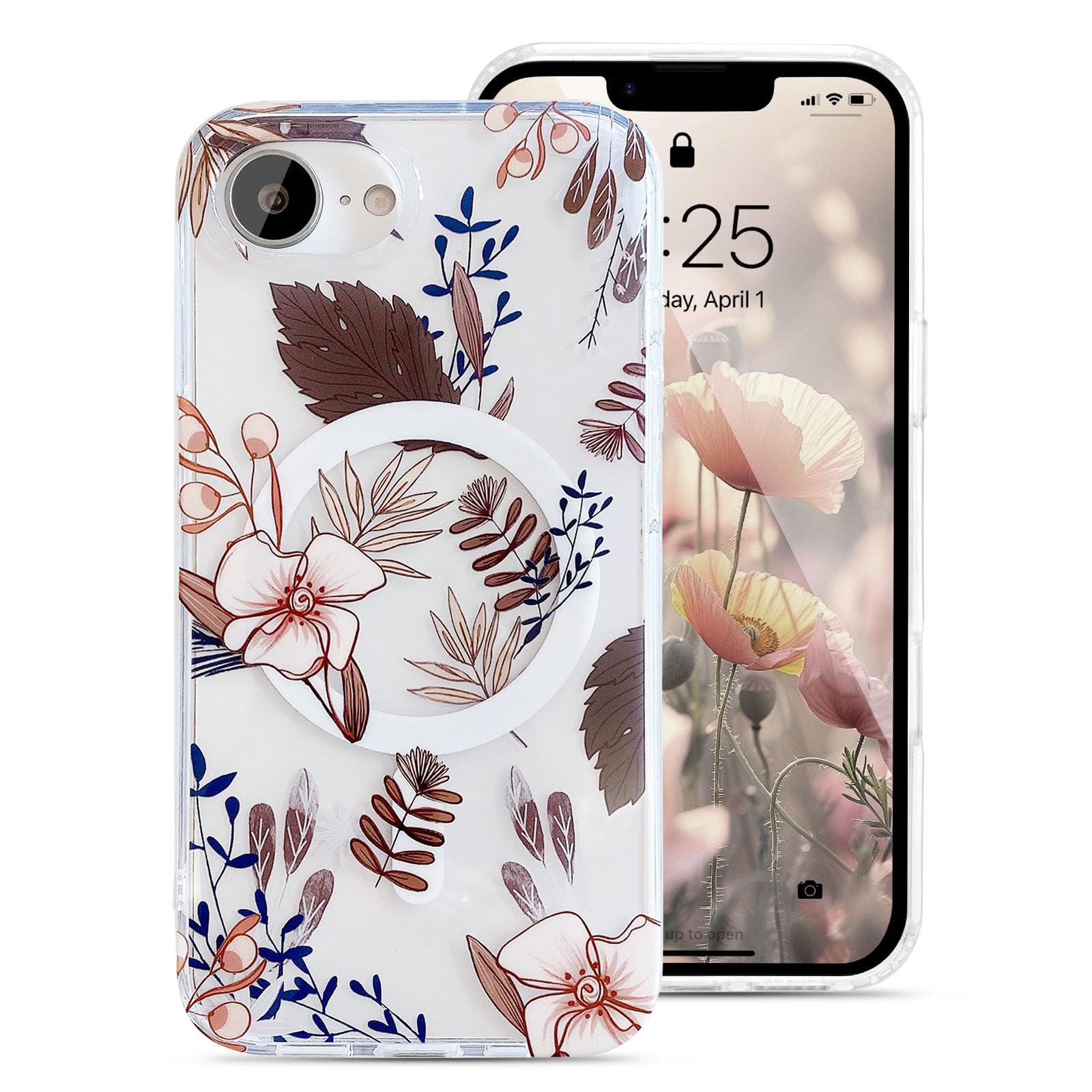 UEEBAI Magnetic for iPhone 17e/iPhone 16e Case, Flower Case Compatible with MagSafe, Wireless Charge Pretty Floral Phone Cover Anti-Yellowing Luxury