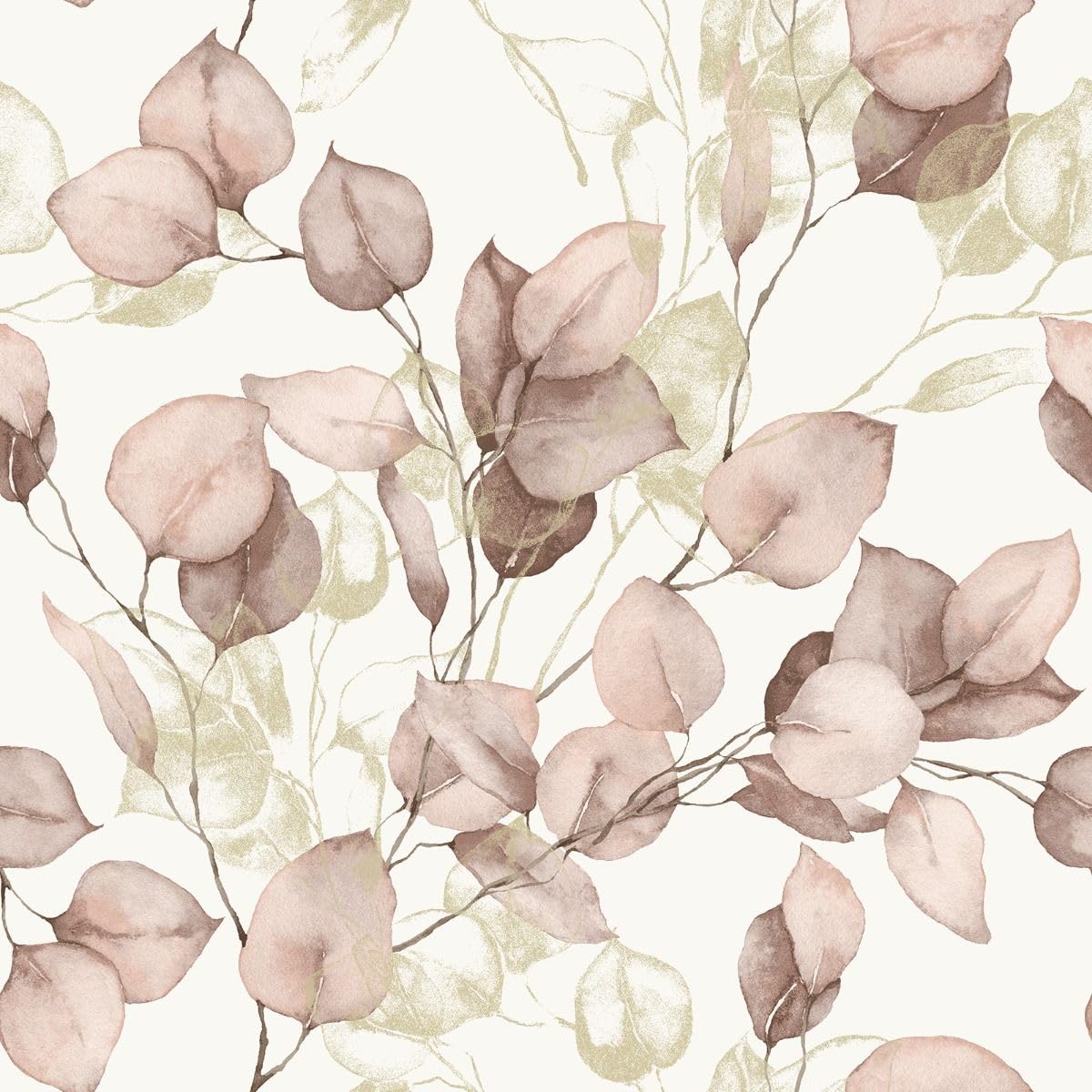Muriva Blush/Gold Eucalyptus Leaves Wallpaper – Modern Nature Wallpaper For Living Room, Bedroom, Hallway – Luxury
