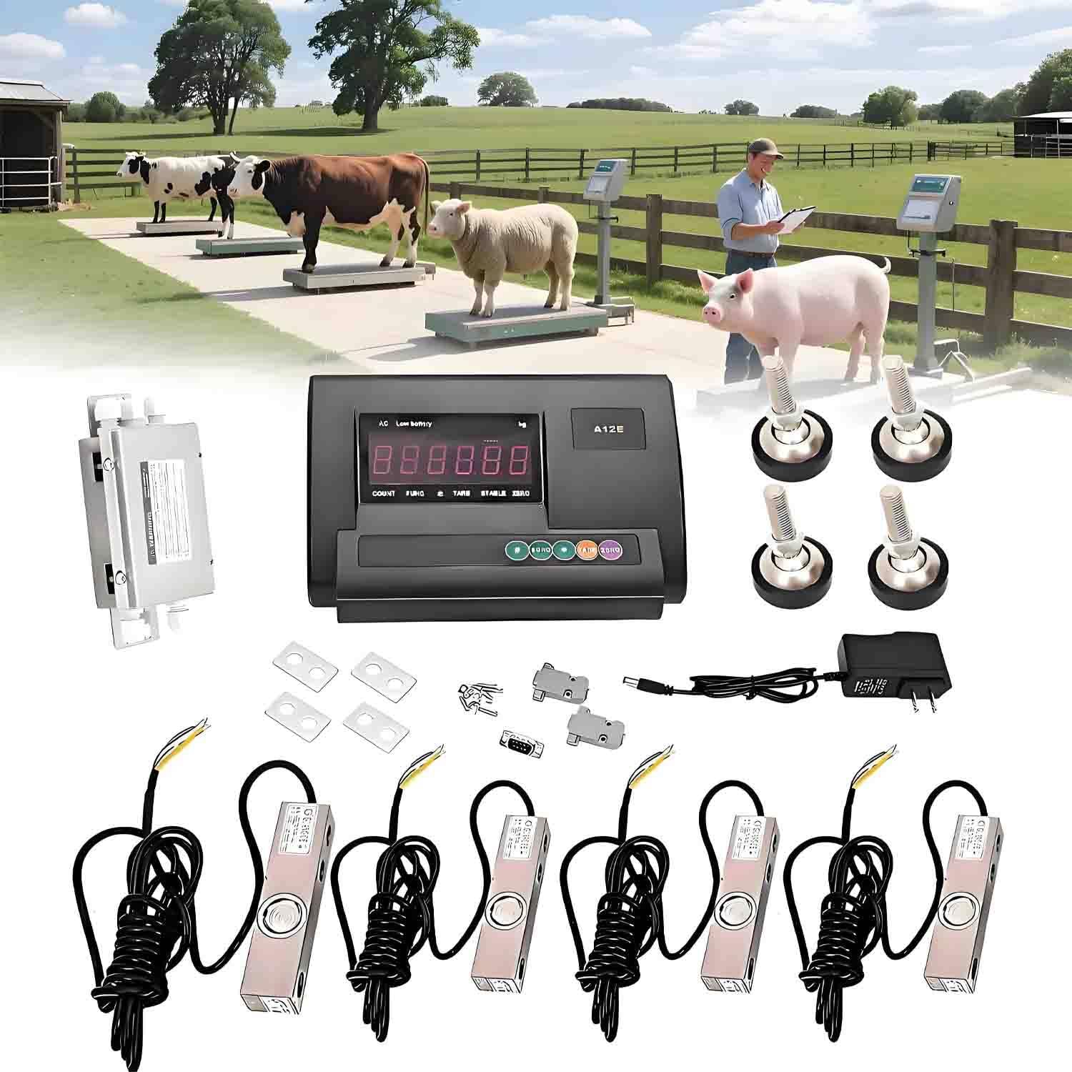 UORDBY High Precision Livestock Scale Kit,Scale Load Cell Scale Kit Platform, Maximum Load 5000kg with 4 Load Cells and Connection Box, for Cattle Pigs Sheep Goats 5000kg