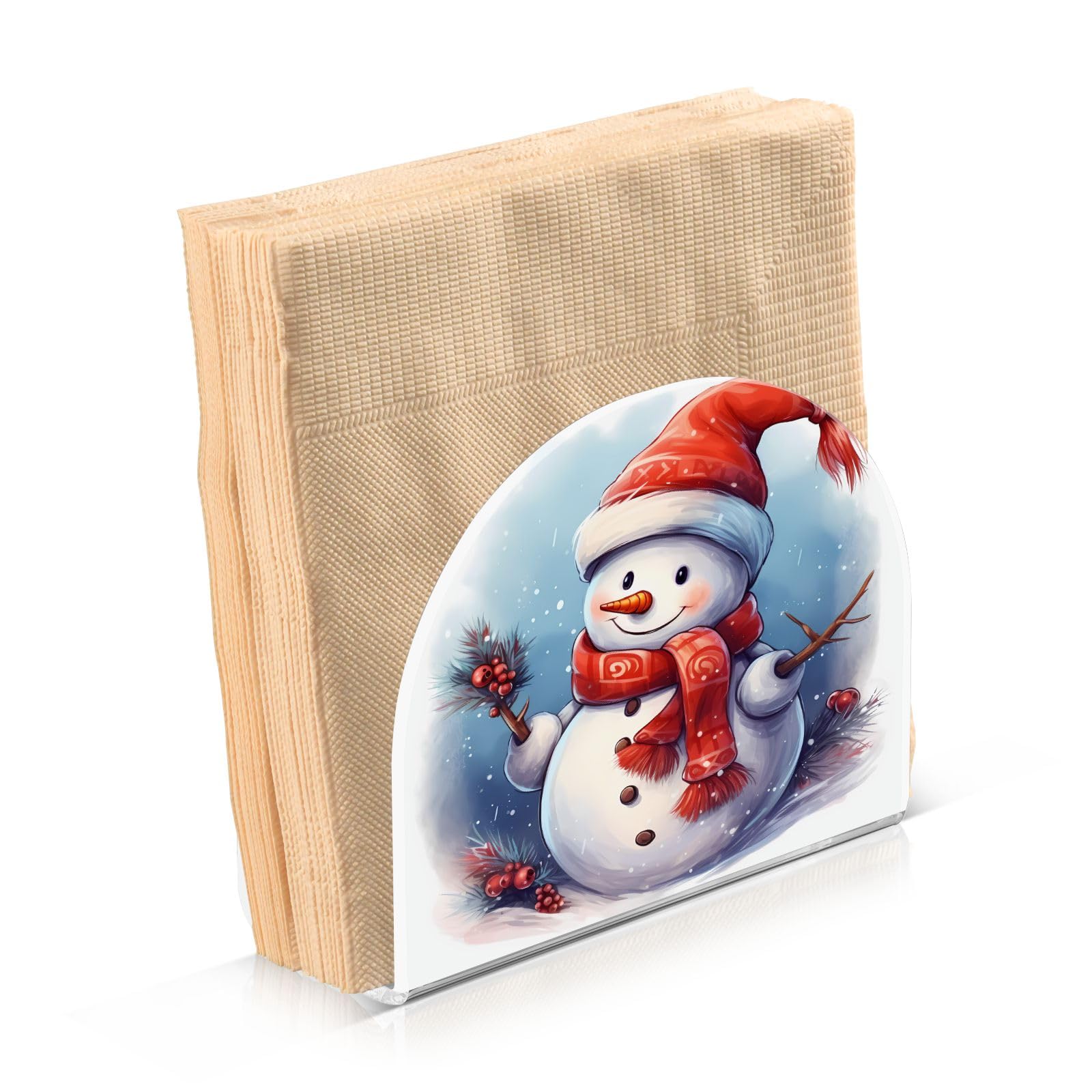 Christmas Snowman Napkin Holder, Acrylic Napkin Holders for Table Cocktail Napkins Dispenser Paper Stand for Kitchen Dining Restaurant Home Bar