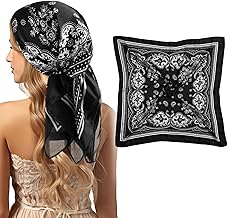 COMNICO Satin Head Scarf, Like Silk Square Scarf Sleeping Hair Wrapping Bandana Head Scarf Neck Scarf for Women Girls (27.5 In, Black)