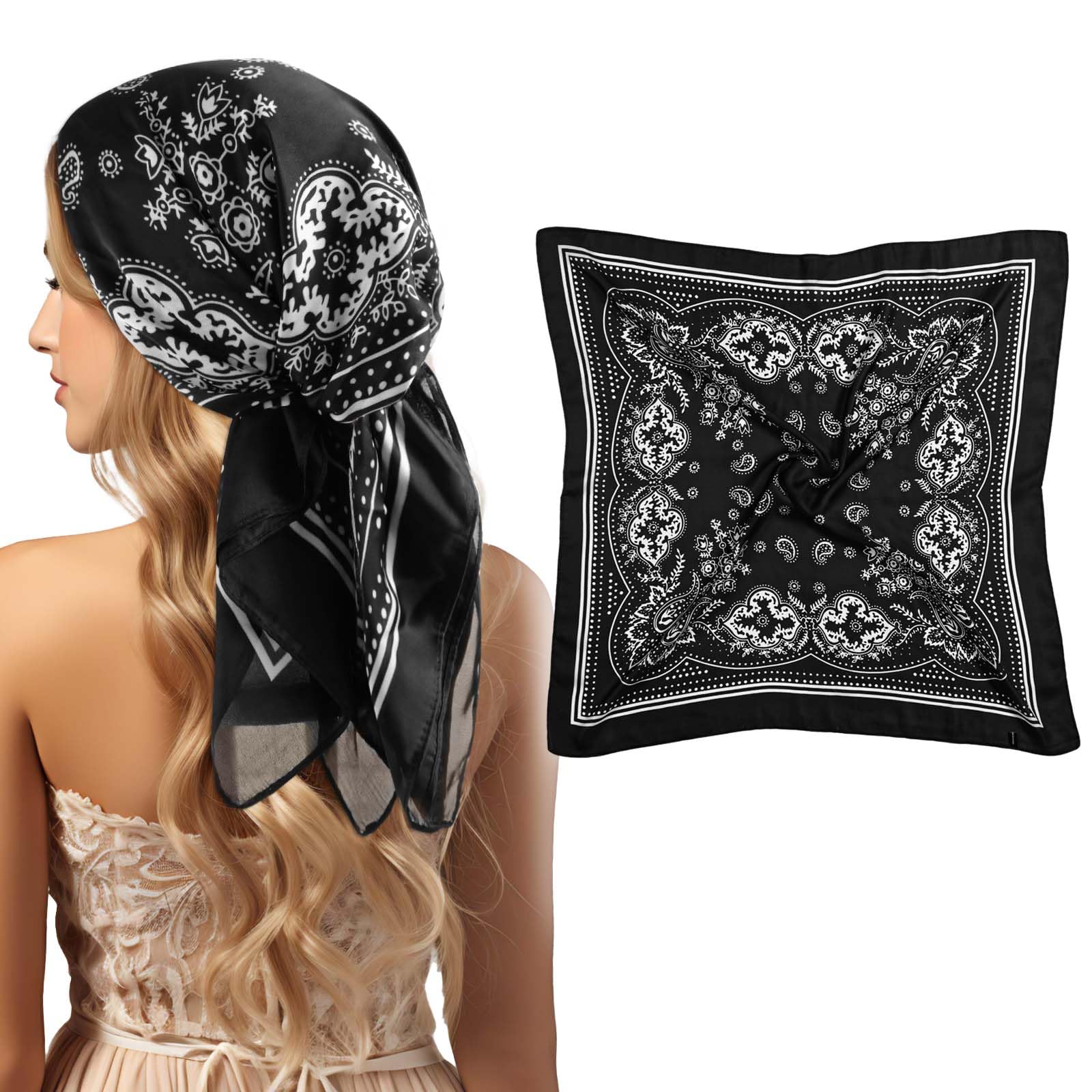 Lot De 2 Grands Foulards Carrés En Satin Pour Cheveux - 88,9 Cm