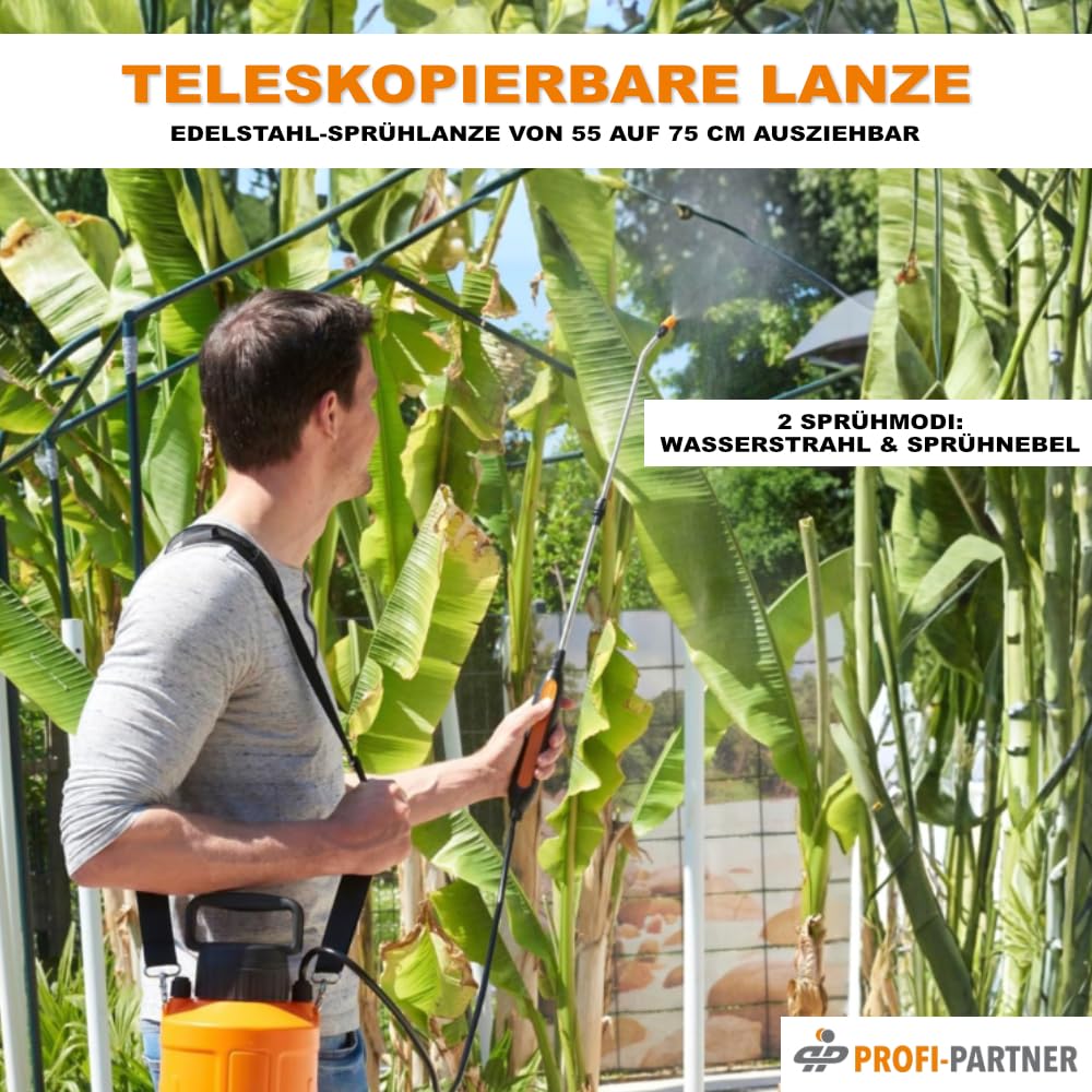 Handlicher Akku-Sprüher 6L | Elektrischer Drucksprüher mit teleskopierbarer Lanze (55–75cm) | 120 Min Laufzeit | USB-C Ladefunktion | Tragegriff & Schultergurt