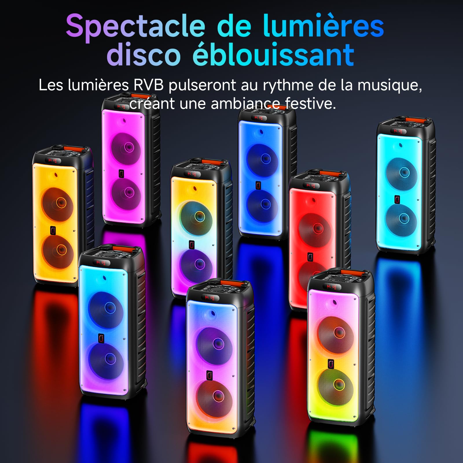 JYX Système Karaoke avec 2 Microphones sans Fil, Enceinte karaoké Professionnelle Portable Bluetooth avec Les lumières LED, idéale pour Les fêtes de Famille et Les Cadeaux, Support USB/TF/AUX/MIC/TWS