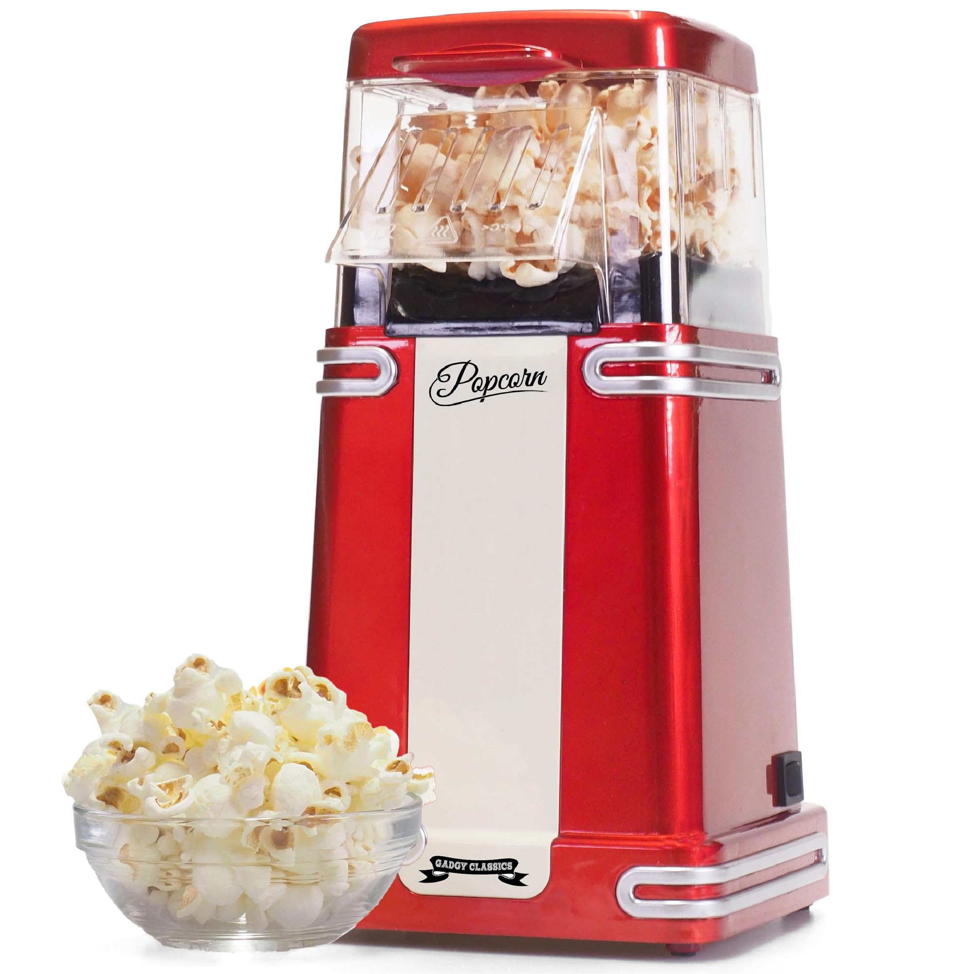 Gadgy Popcorn Machine - Retro Popcorn Maker - Hot Air Popcorn Popper - Fat Free Oil Free Gourmet Popcorn - Healthy Snack