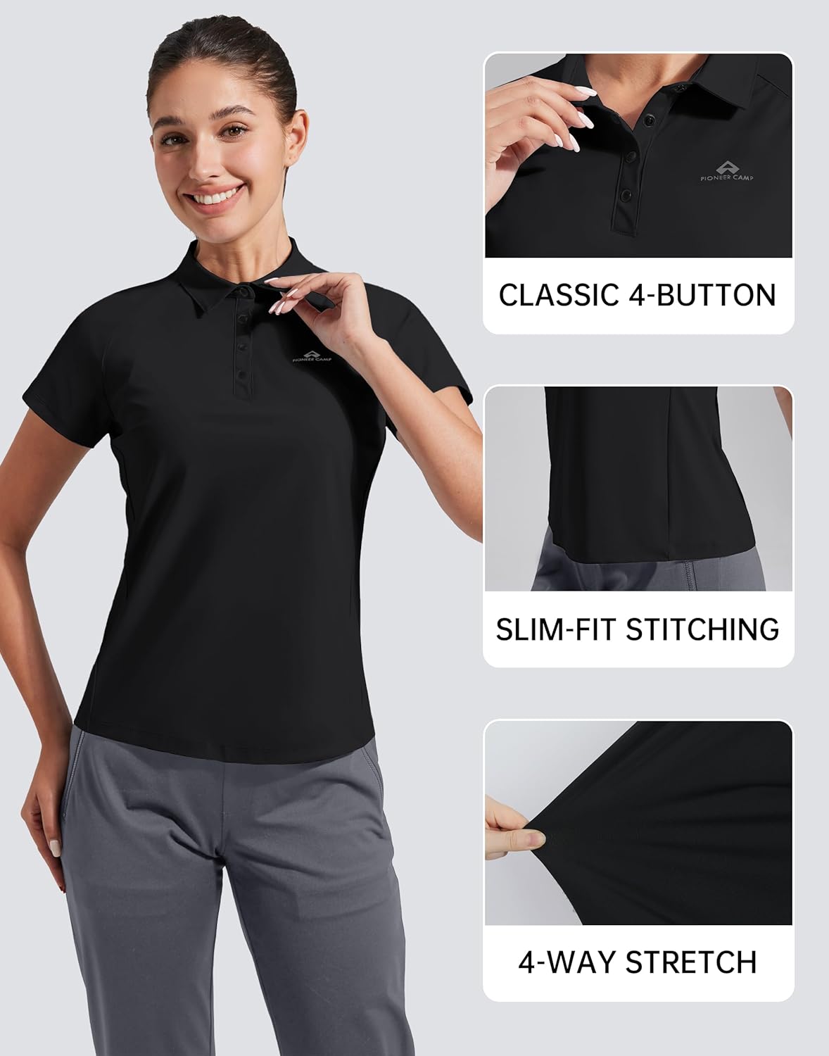 Pioneer Camp Women's Golf Shirt Short Sleeve Polo Shirts UPF 50+ Quick Dry Collared Tennis Work Athletic Tops 4 Button - Image 4