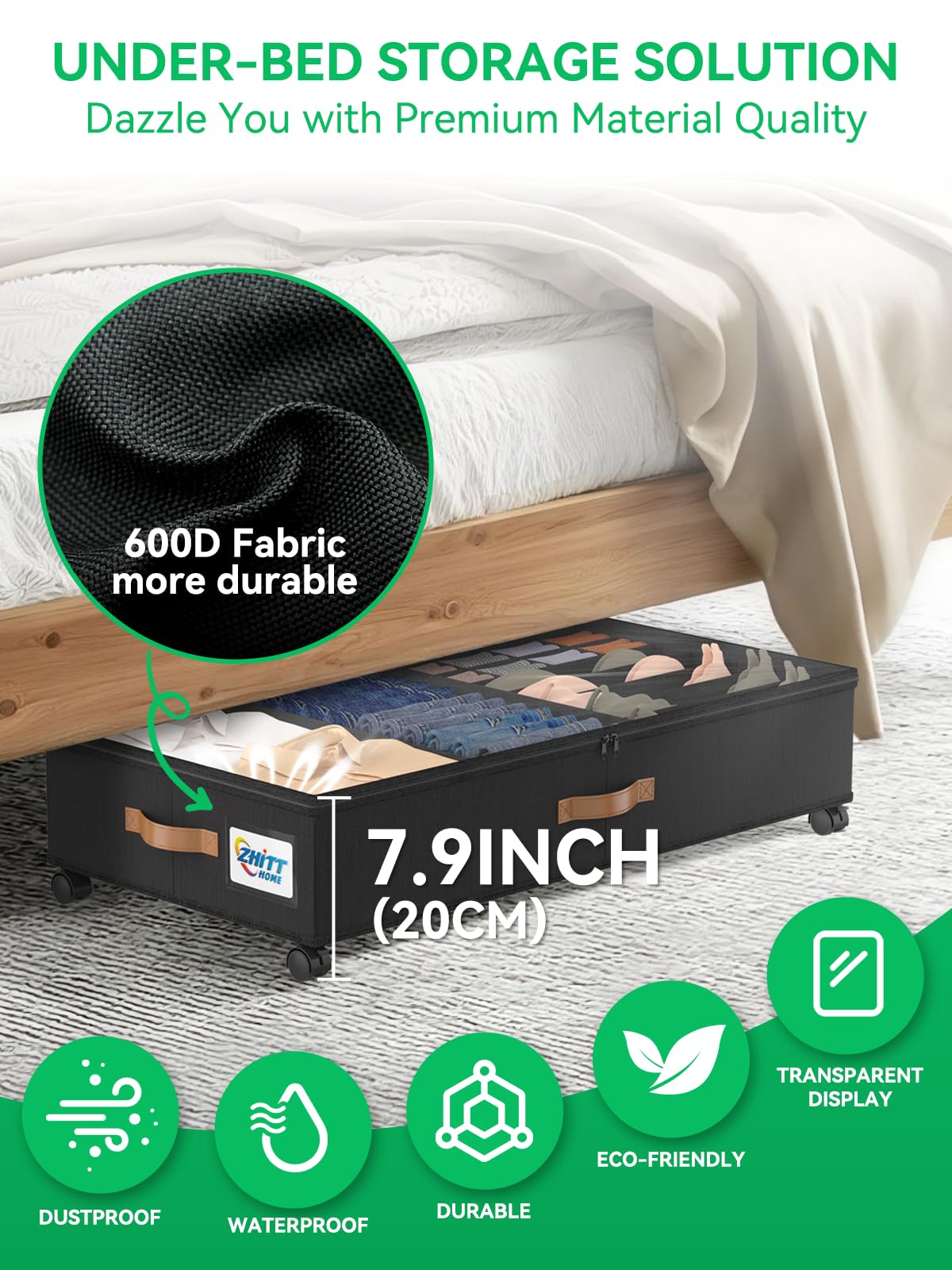 Paquete de 2 unidades de almacenamiento debajo de la cama con ruedas, contenedores escalables para guardar zapatos debajo de la cama, organizador de ropa y organizadores de muebles de 2