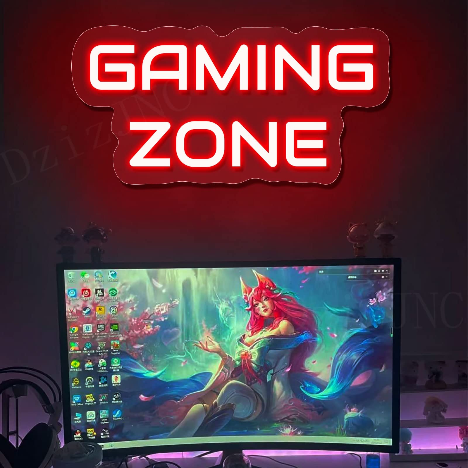 Lumières Au Néon De Zone De Jeu pour La Salle De Jeux, Décoration Murale À LED Personnalisée pour Garçons Game Room Chambre Man Cave Lampe Néon(Red,42x21cm)