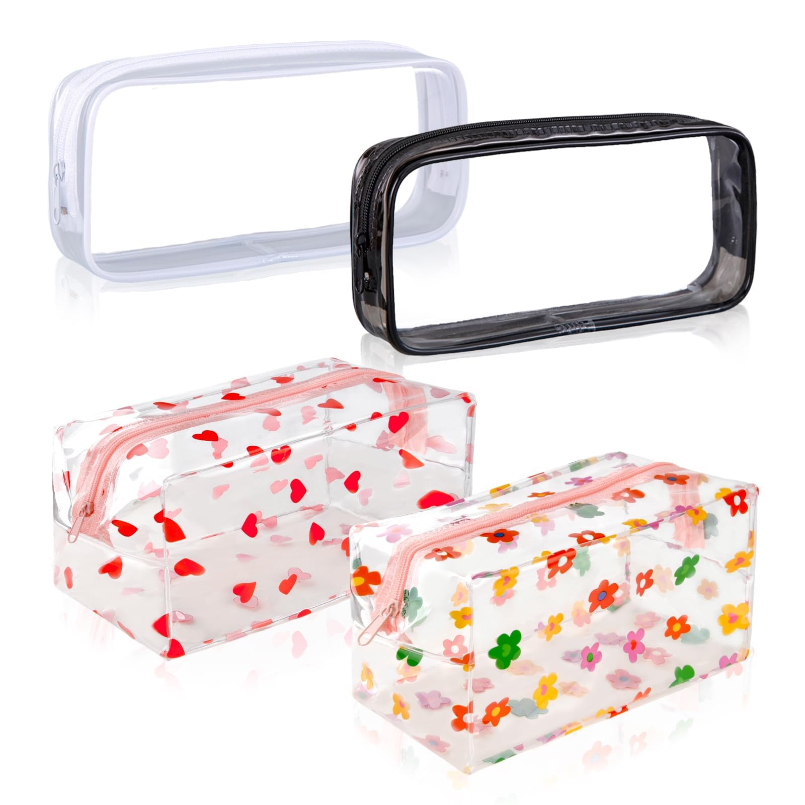 flintronic 4PCS Clear Pencil Case,Exam Transparent Pencil Case, Makeup Bags,Waterproof PVC Zippered Comestic Storage Pouch,Versatile Storage for Stationery, Toiletries, Office Supplies & Travel — image 1