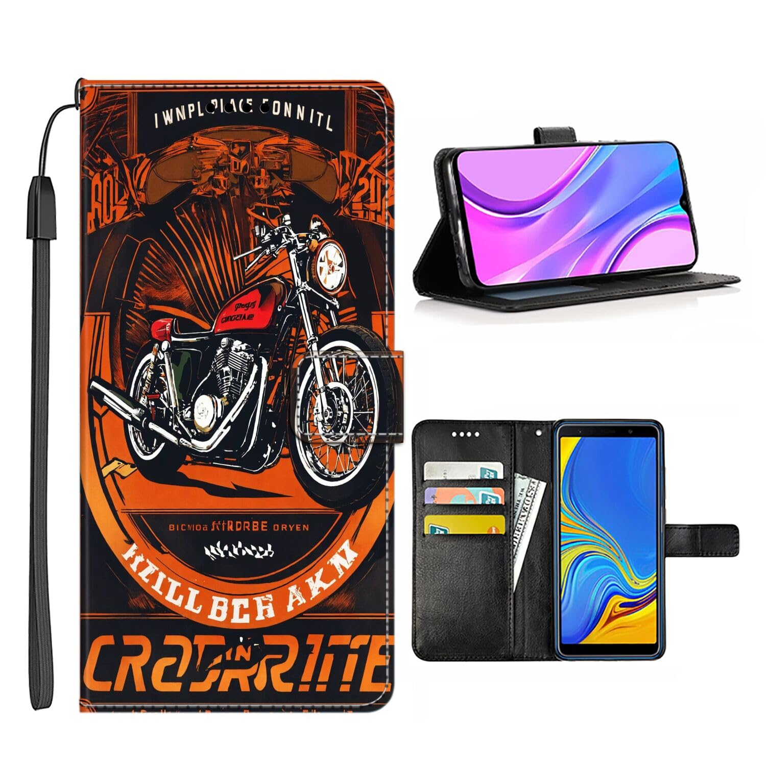 Wallet Case for Samsung Galaxy A20S with Designer Motorbike Art-aa31 Pattern PU Leather Flip Magnetic Closure Vintage Matte Kickstand Function Folio Shockproof