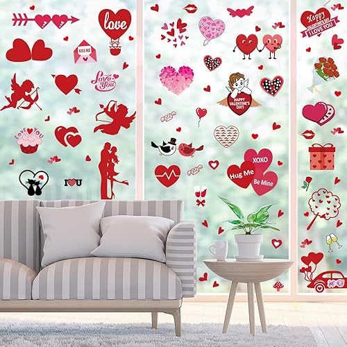 Miniatura 6 de JOZON - Calcomanías para ventana de cristal para el día de San Valentín, 8 hojas, calcomanías de corazón para ventana, decoración de fiesta para