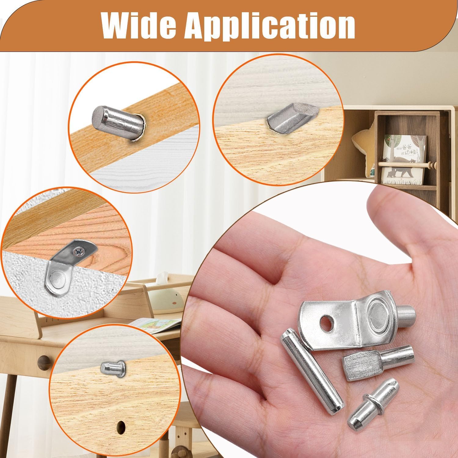 Taiss 120PCS Shelf Pins Kit,4 Styles Shelf pegs,L-Shaped Bracket/Flat Spoon Shelf pegs/Cylindrical Shaped Shelf Pins/Dowel Pin Nickel Plated Shelf Support Pegs,Kitchen Furniture Cabinet Shelf pegs - Image 4