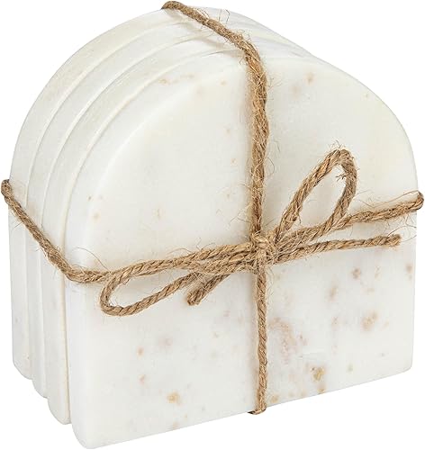 Bloomingville Posavasos modernos de mármol arqueados, juego de 4, color blanco