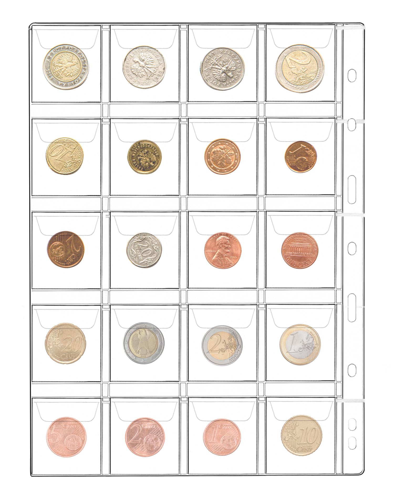 QWORK® 12 Feuilles Pochette Pieces de Monnaie 9 Trous pour Classeur Pieces de Monnaie, 42 Compartiments de 29 mm