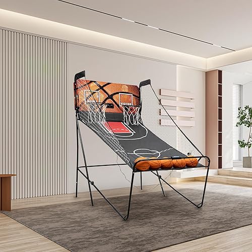 Miniatura 3 de Juego de baloncesto Pop a Shot, arcada de baloncesto de doble disparo con marcador electrónico LED, temporizador y 5 pelotas de baloncesto, juego de