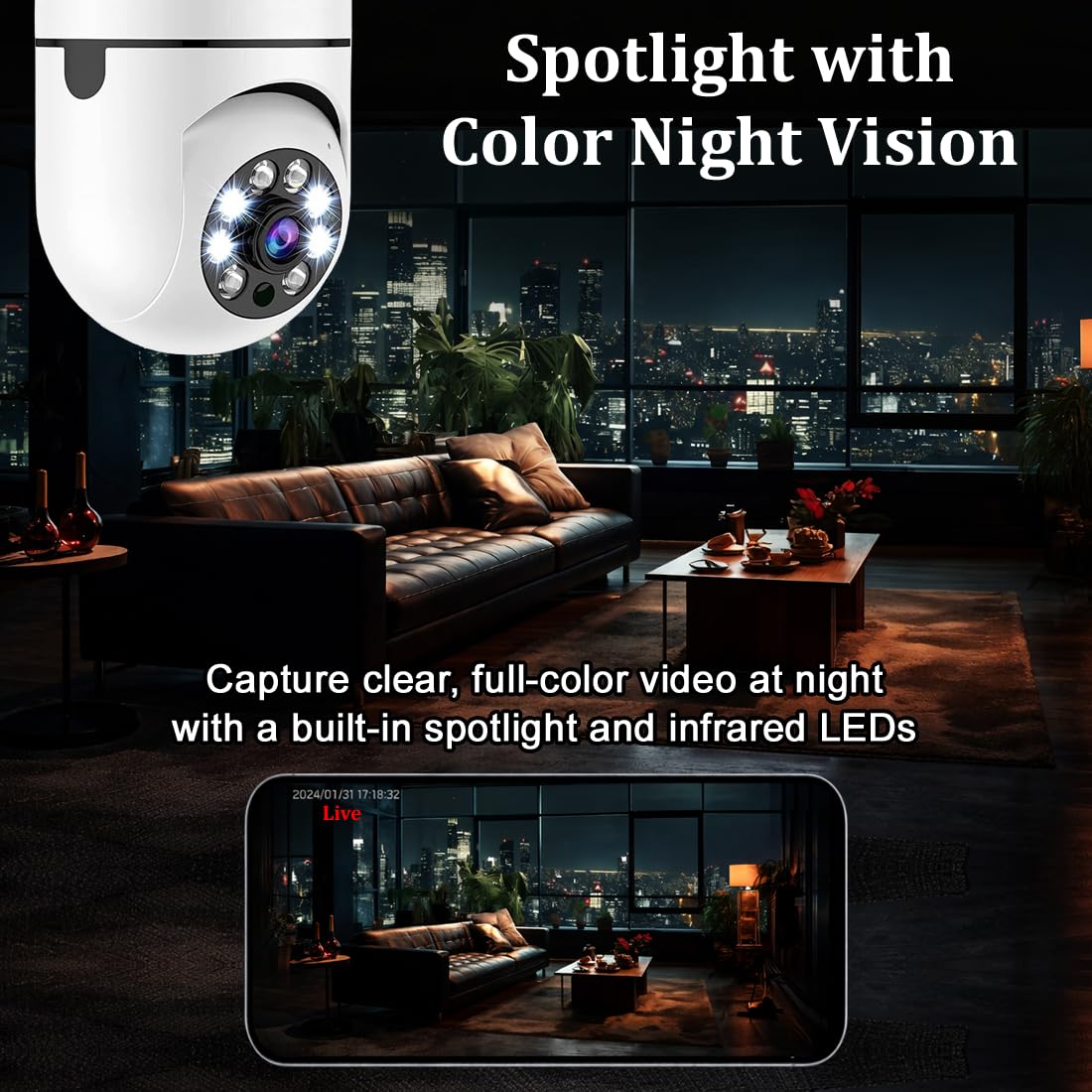 IFITech 1080p (2MP) HD Smart Wi-Fi CCTV Home Security Camera | Indoor 360° Smart CCTV Camera | Bulb Camera | 256GB SD Card Support (Not Included) | Perfect for Home, Office Monitoring 3